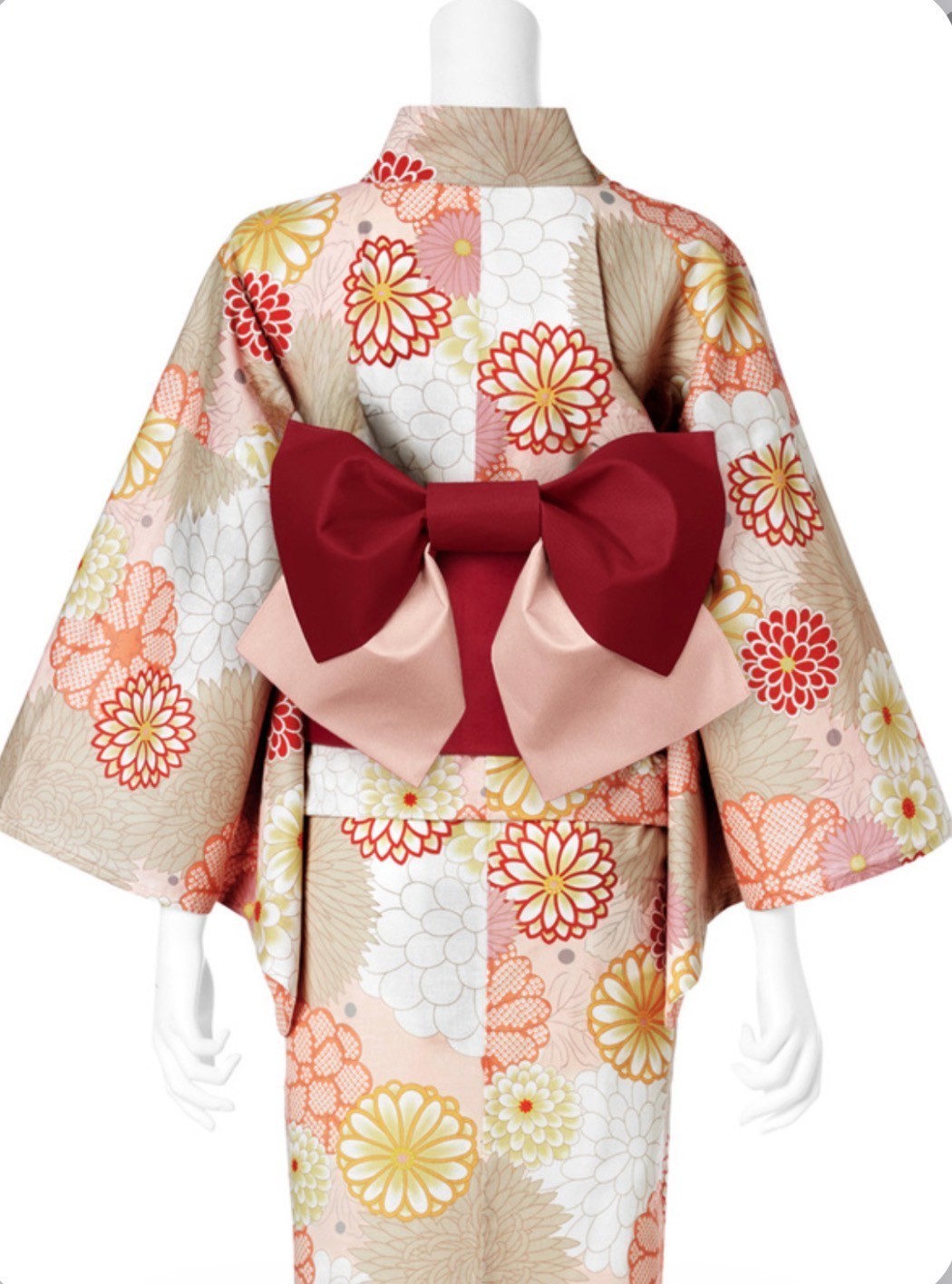 Japanese Yukata Set Women Cotton Kimono Summer Festival Floral Pink Obi Belt
