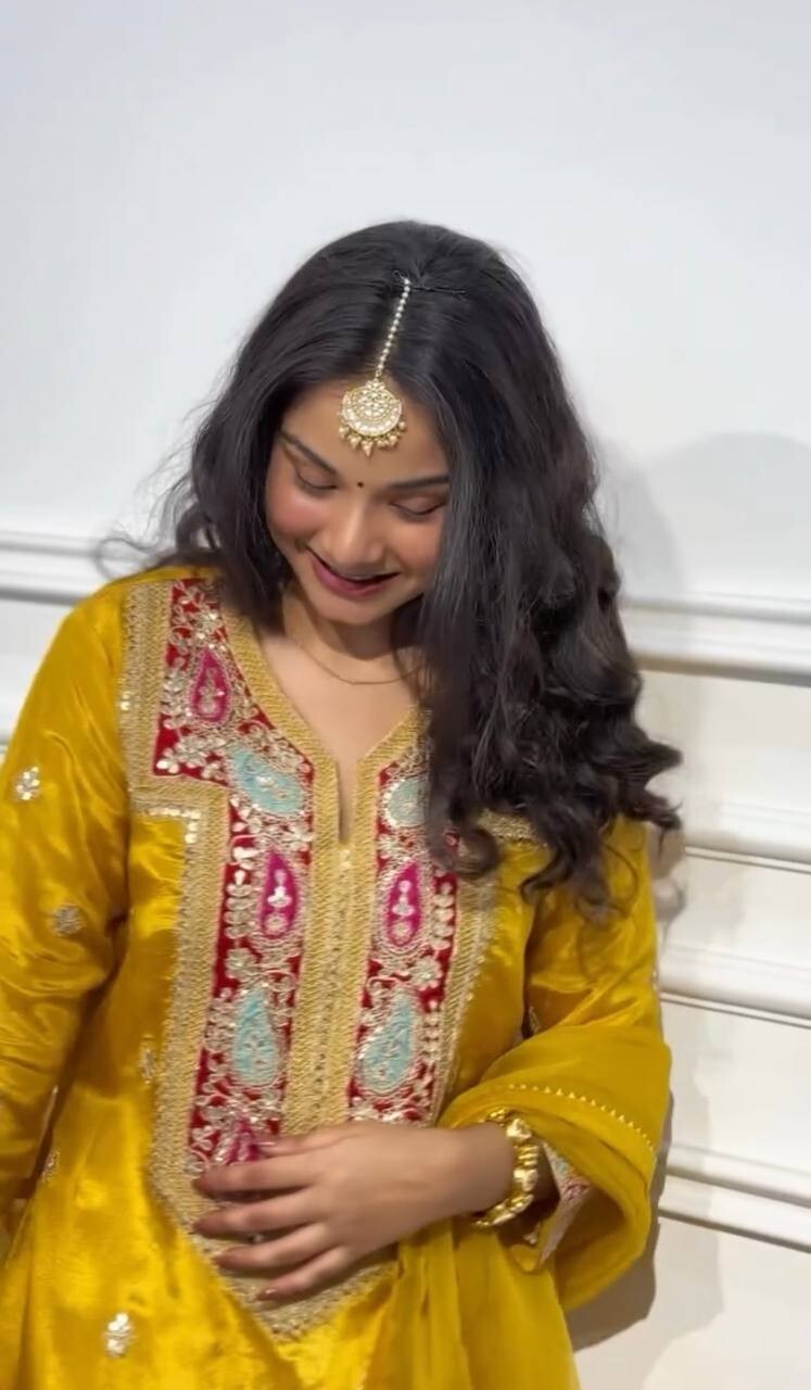 Indian Wedding Haldi Function Dress For Bridesmaid Designer Three Piece Suit Set