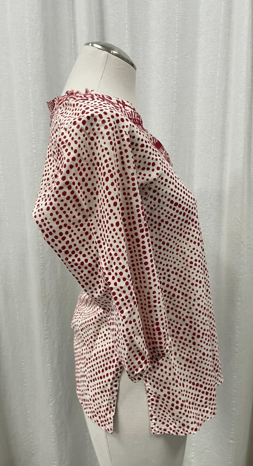 Anokhi Block Print Kurta Blouse Small Dots Top Shirt Cotton READ Scoop Red White