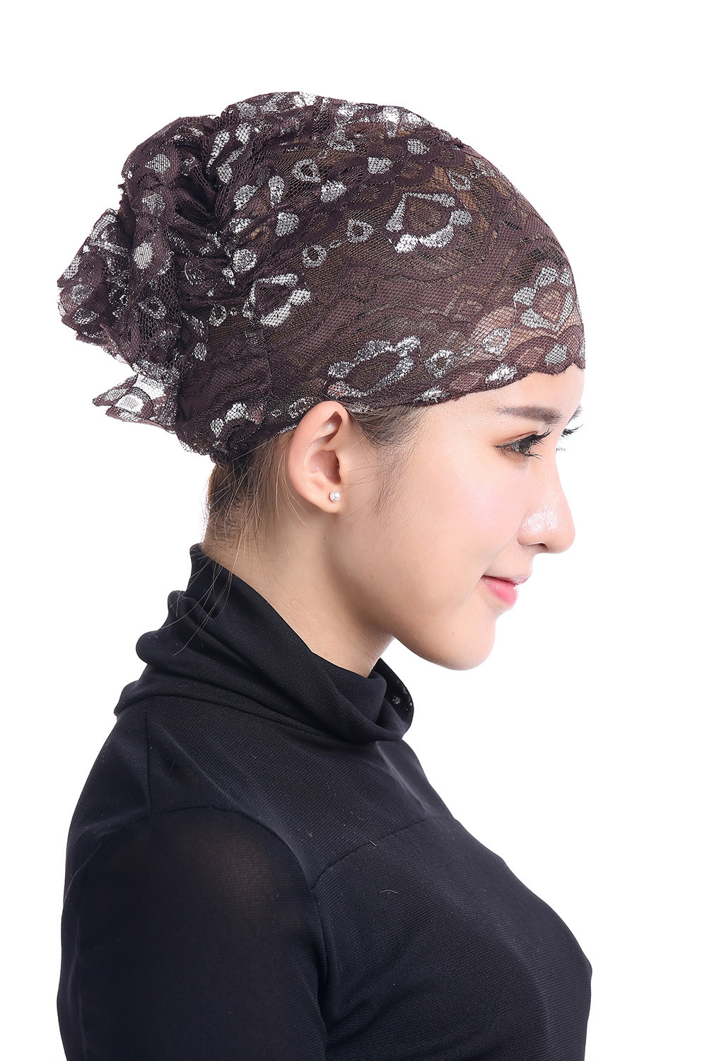 Muslim Womens Inner Hijab Cap Lace Flower Turban Headwear Islamic Headscarf Hats