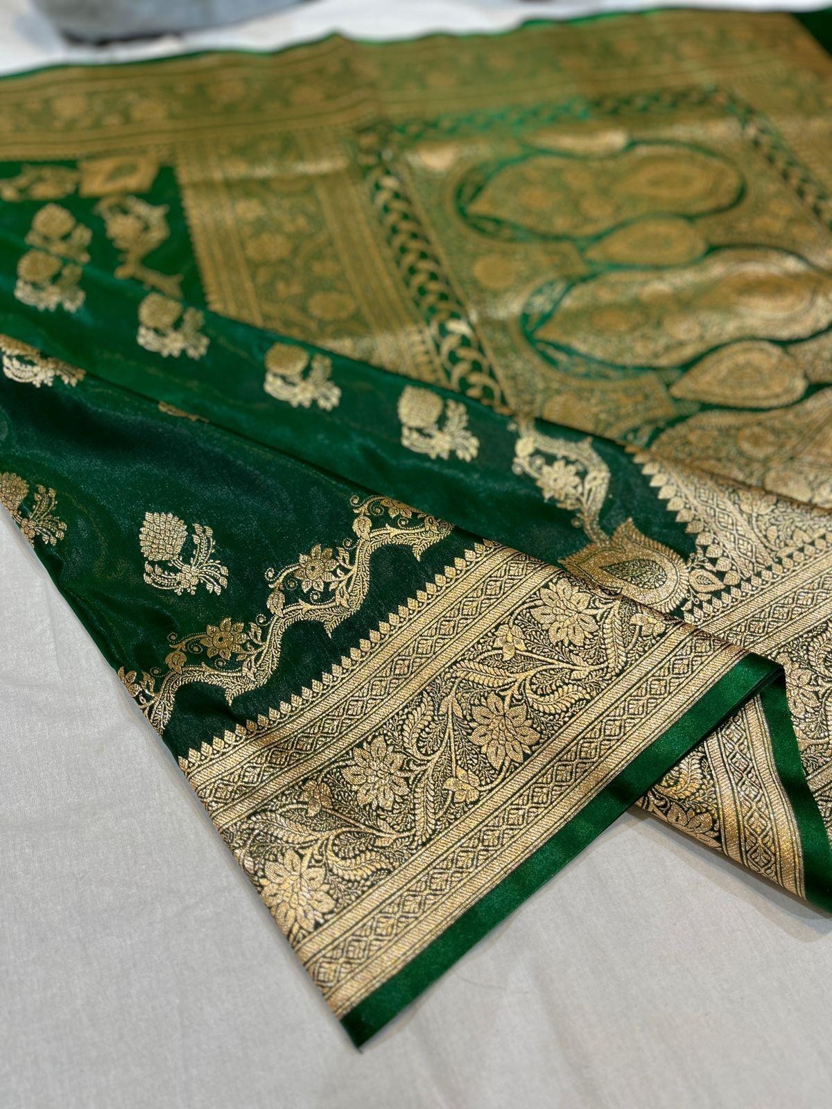 Banarasi Katan Silk Buta Saree | Premium Gold Zari Weaving | Running Blouse