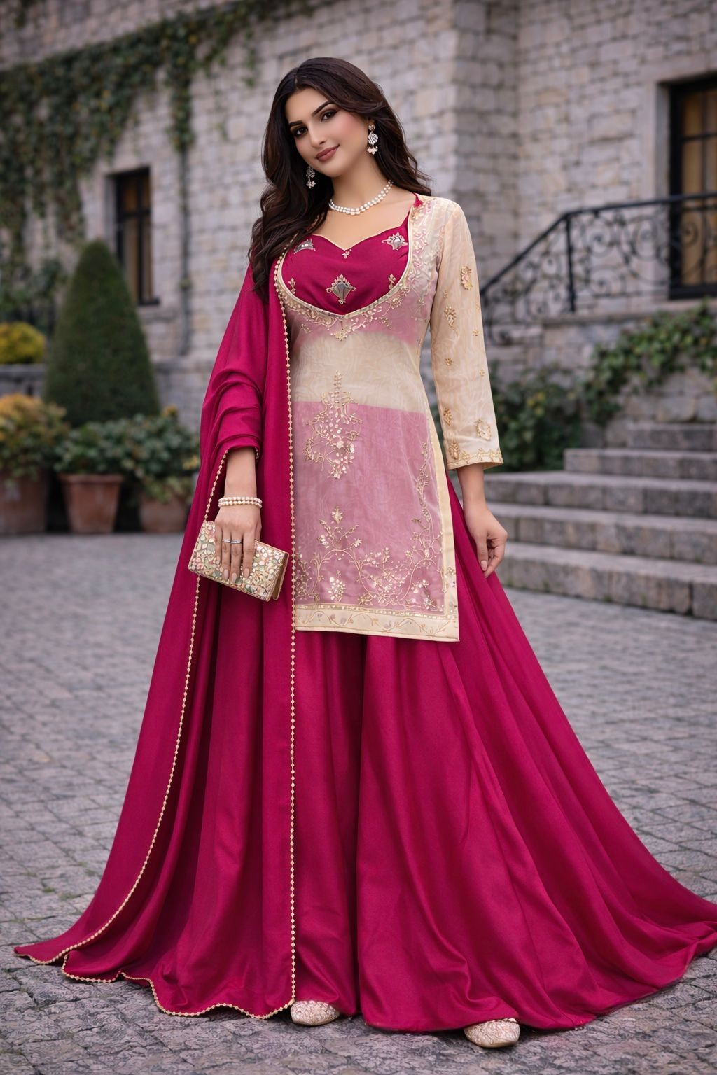 PUNJABI SHARARA PLAZZO KURTI PLAZZO SALWAR KAMEEZ SUIT WOMEN READY MADE DESIGNER