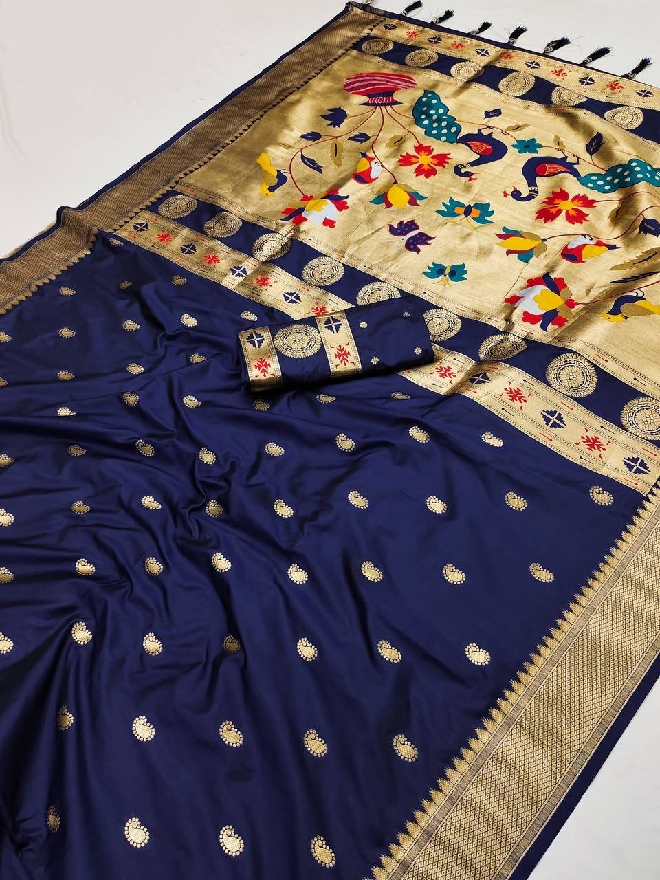 Indian Banarasi Silk Saree Multi Color Zari Work with Blouse Piece Ethnic Weddin