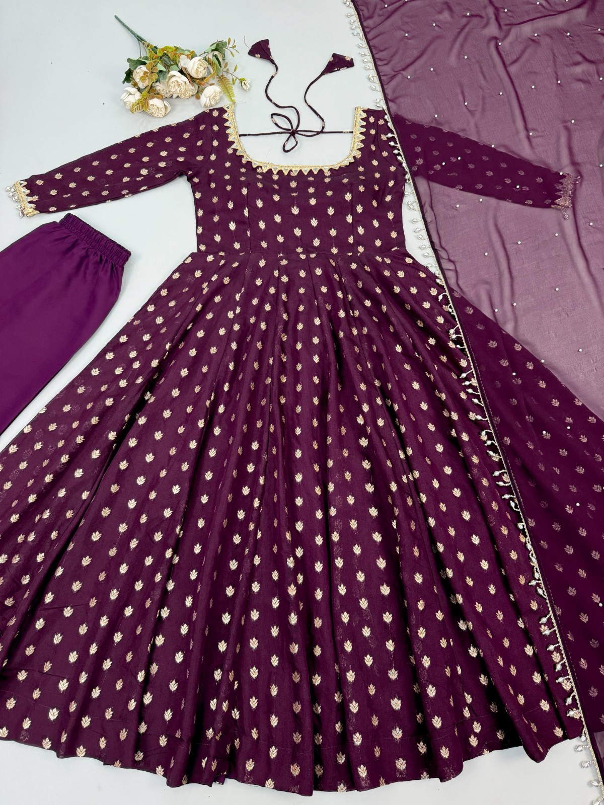 New Presenting Chanderi Jacquard Purple Gown Bottom With Dupatta For Function