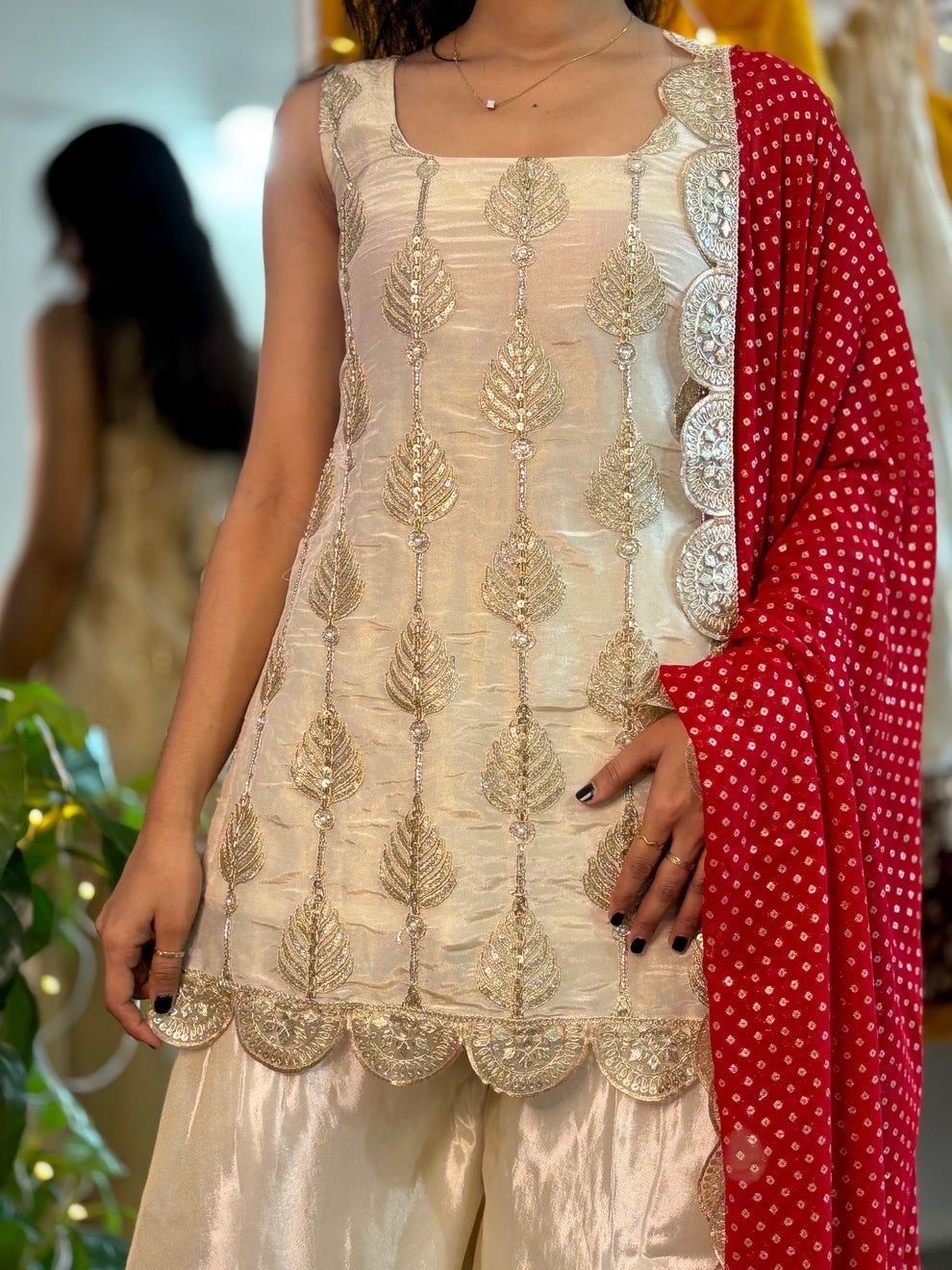 Embroidered kurta palazzo dupatta set for festive and wedding wear for women