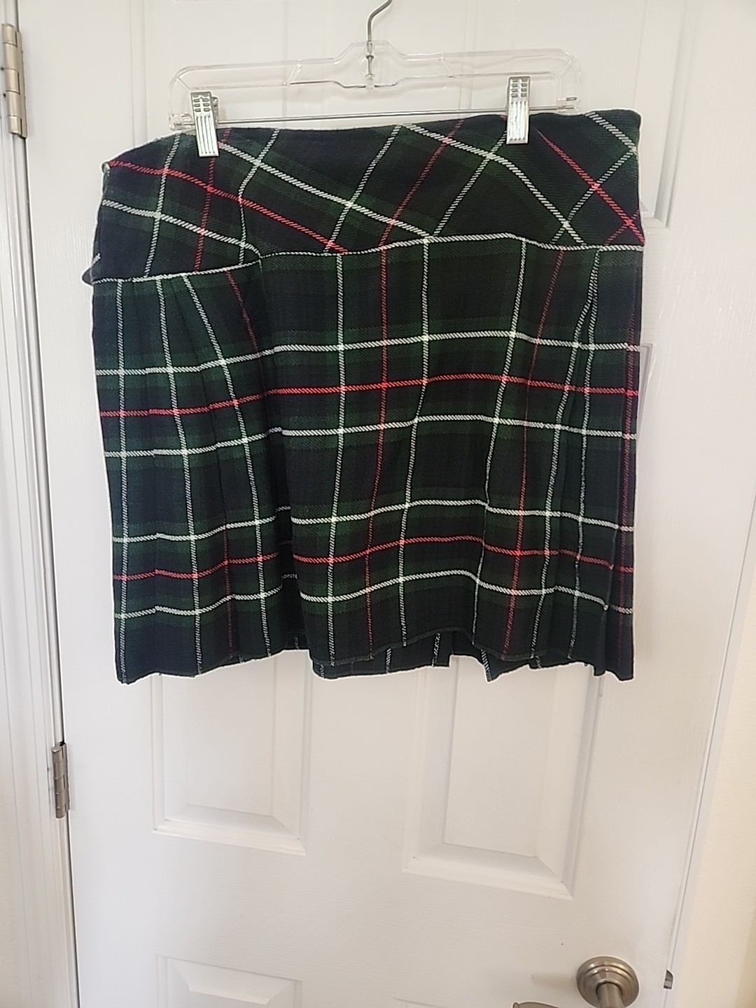 Scottish Utility Kilt Womens 38 Red Blue Tartan Plaid Adjustable
