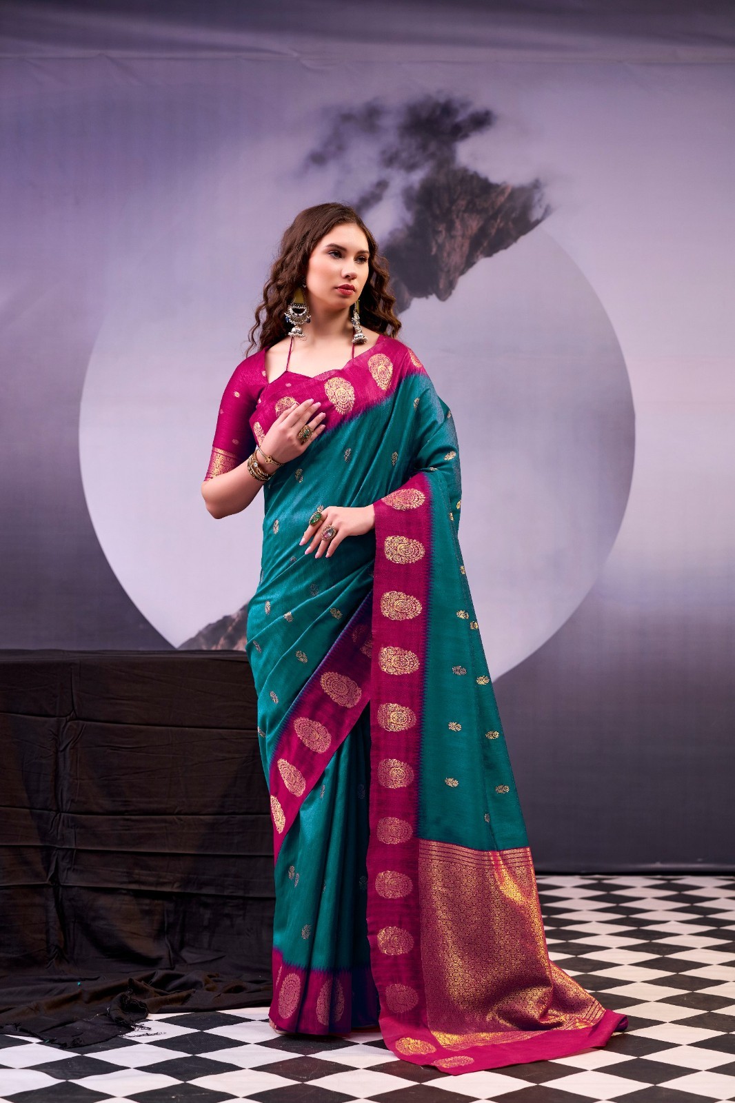 Wedding Collection Heavy Poly Cotton Saree With Blouse For Women & Girls