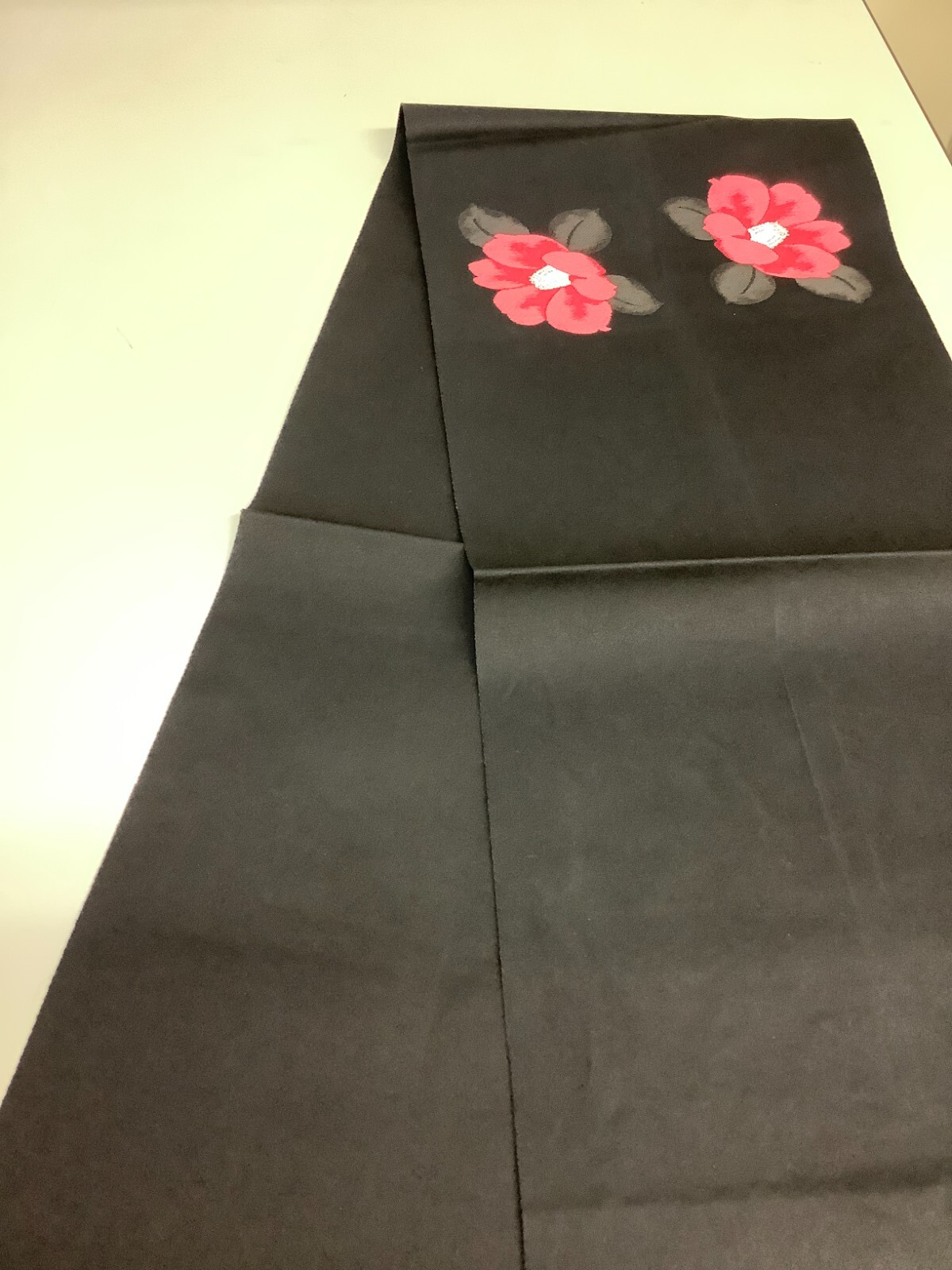 Japanese Vintage Kimono Nagoya Obi silk black embroidery flower 137.7×12.2in