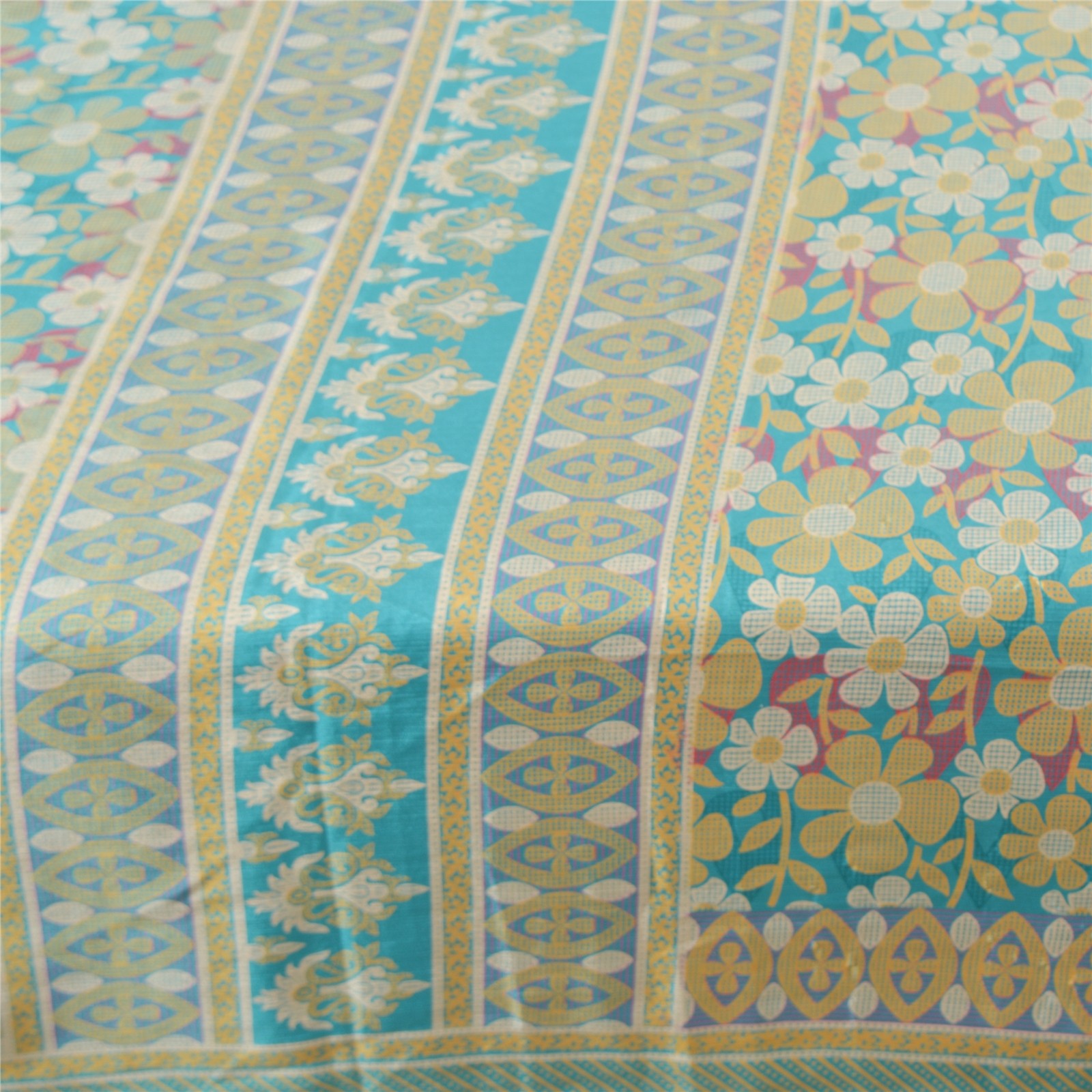 Sanskriti Vintage Green Sarees Moss Crepe Printed Sari Floral 5 Yd Craft Fabric