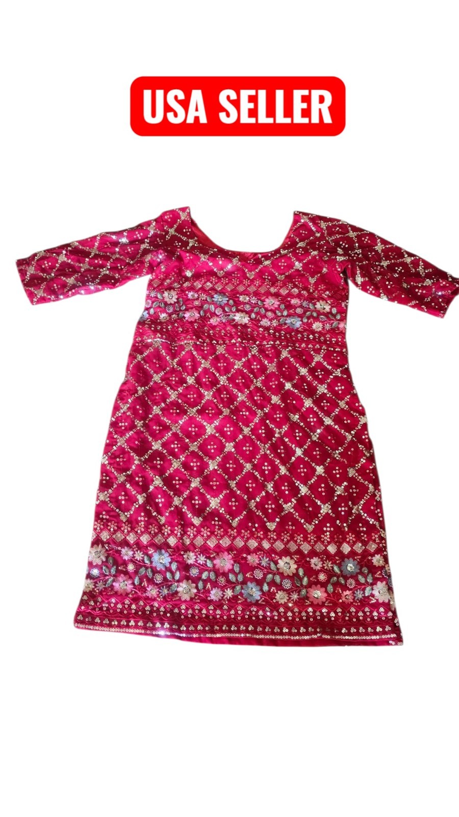 Bollywood Style Heavy Sequin work Georgette Fabric Kurta costume Blood Red AN3