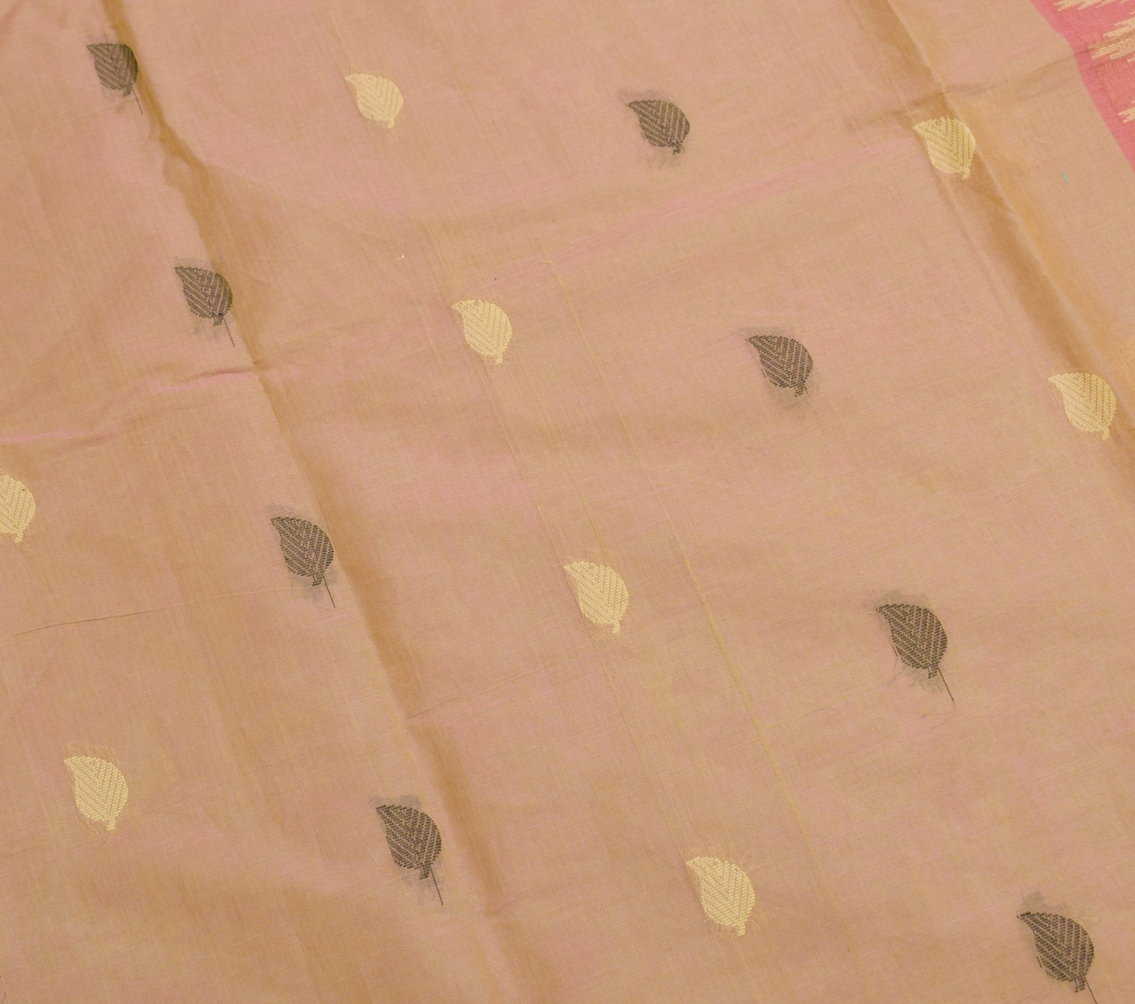 Sushila Vintage Green Pink Dual Toned Saree Pure Cotton Woven Leaves Sari Fabric