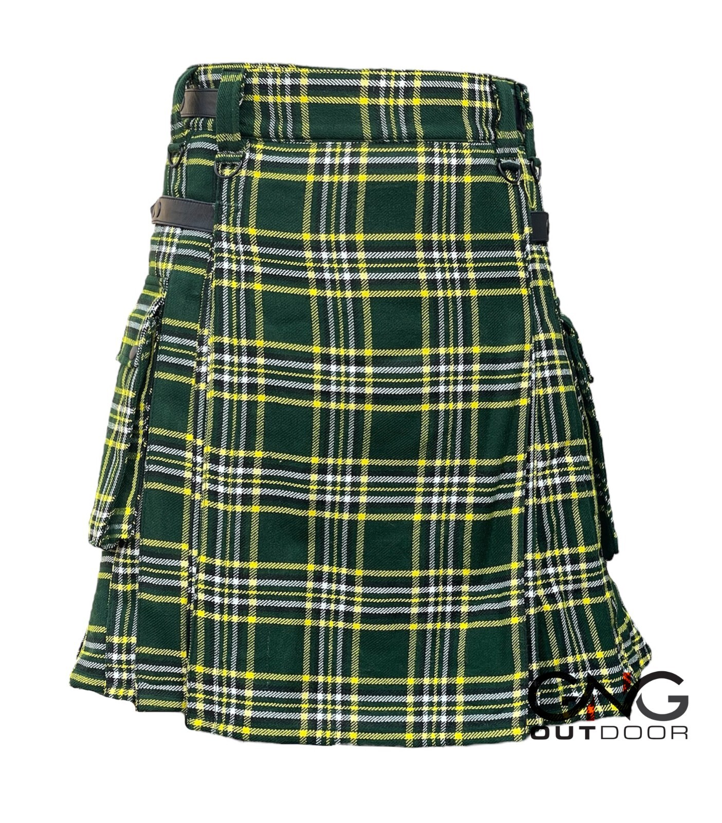 Scottish Men’s St Patrick Leather strap kilt Highland Tartan Utility kilt
