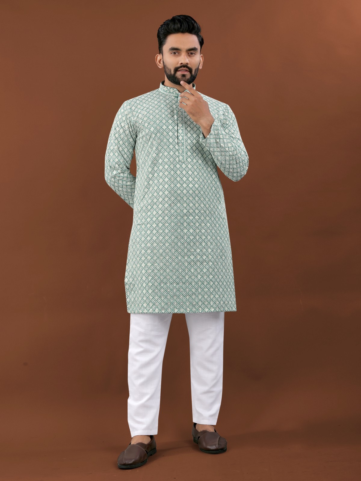 Stylish Designer Cotton Kurta Pajama Set With Heavy Embroidery For Functions