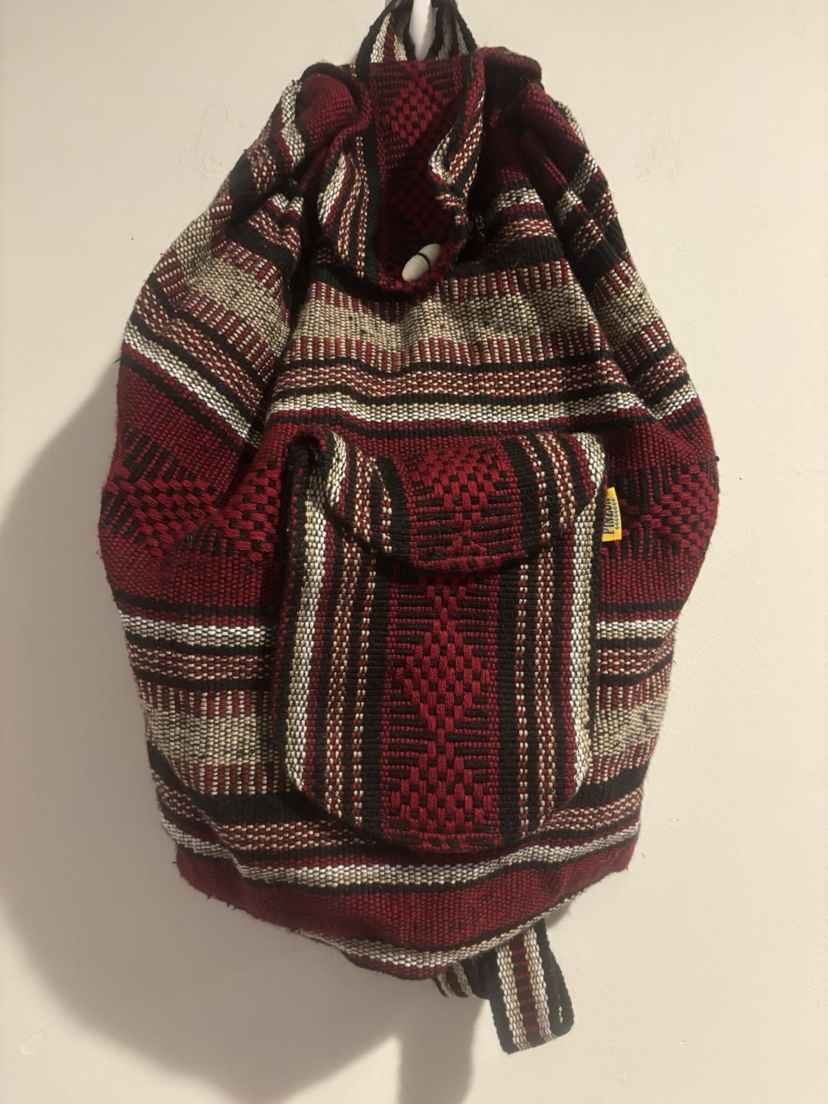 Pinzon Hippie Backpack Burgundy Woven Textile Colorful Boho Artsy Bag