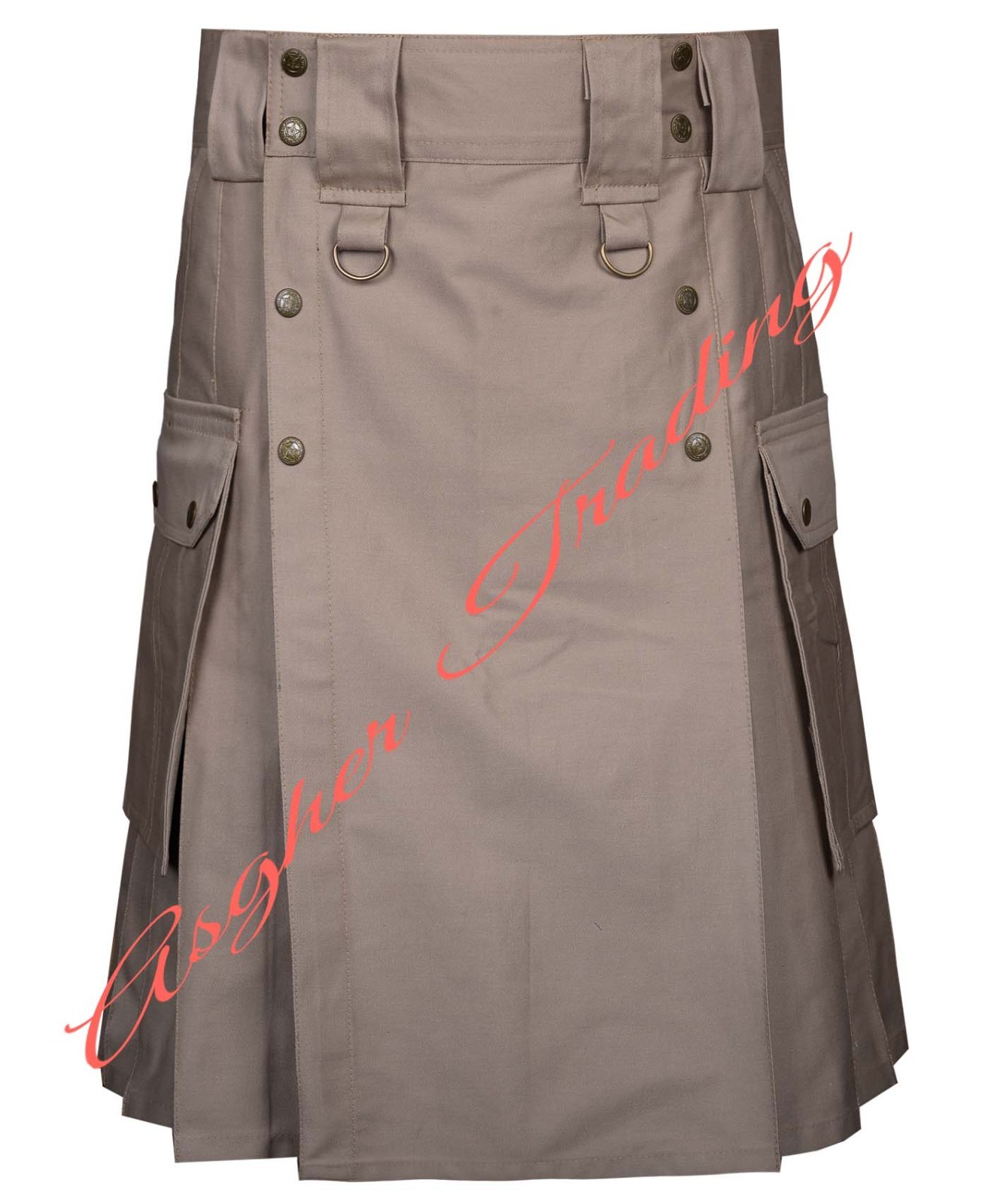 Handmade Beige Cotton Utility Kilt Tactical Style kilt For Men Custom Size kilts