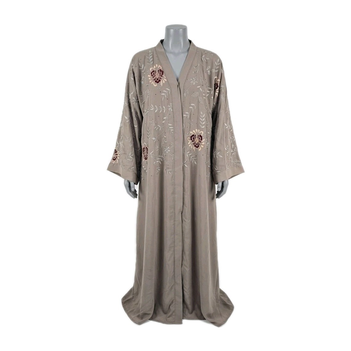 Embroidered Abaya Kaftan Dress Size 54 Taupe Brown Beaded Long Maxi Formal Eid