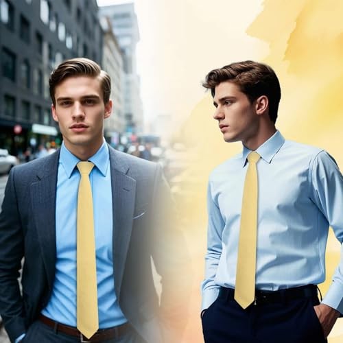 Cotton Tie 2.56” Skinny Ties for Men, Solid Color Neckties for Casual, Yellow