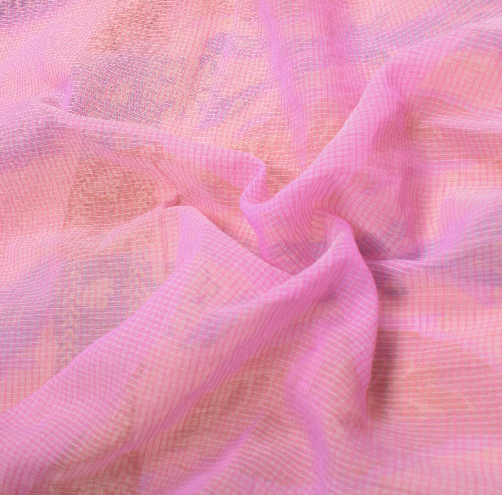 Sushila Vintage Art Silk Pink Saree Floral Woven Sari Checks Base Craft Fabric