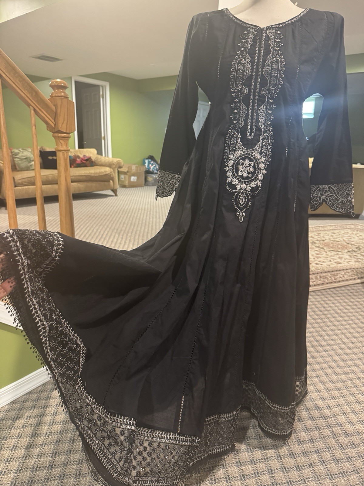Eid Sale Pakistani Indian Designer Maria B Black Shalwar Kameez Kaftan Dress M/L