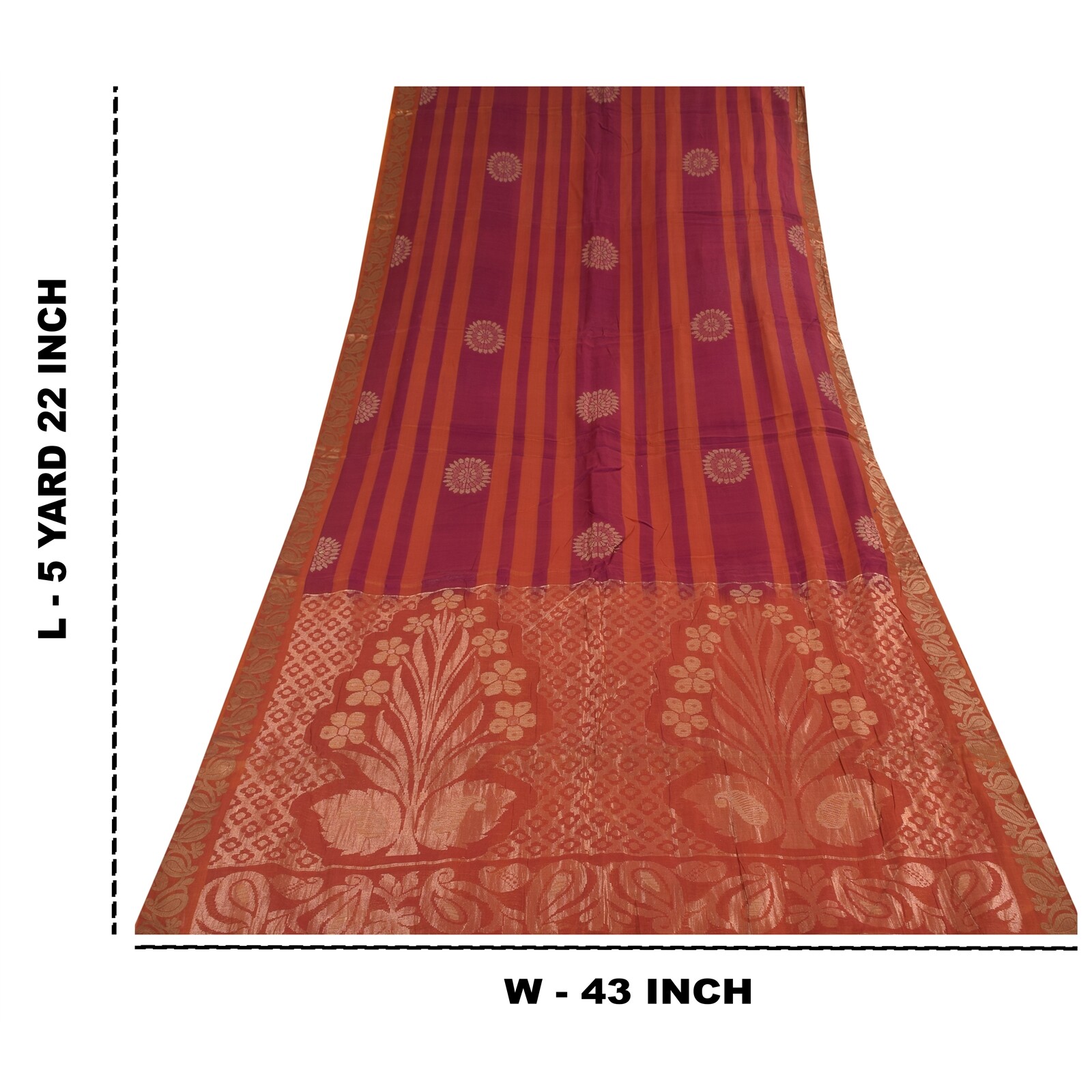 Sanskriti Vintage Sarees Pink/Orange Pure Cotton Woven Sari 5+Yd Craft Fabric