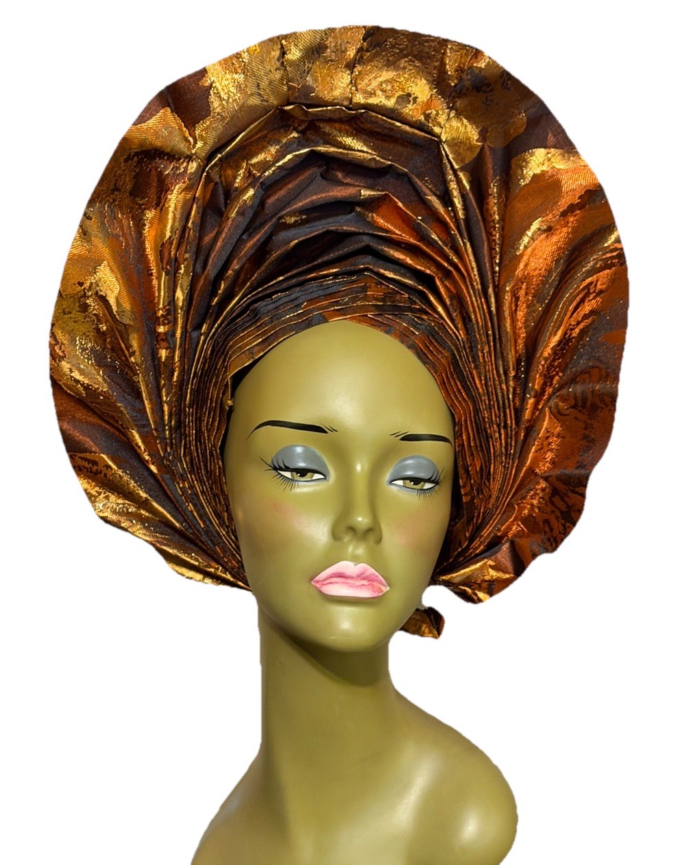 Beautiful Damask African Headtie Auto Gele, Multicolored Orange Base headwear