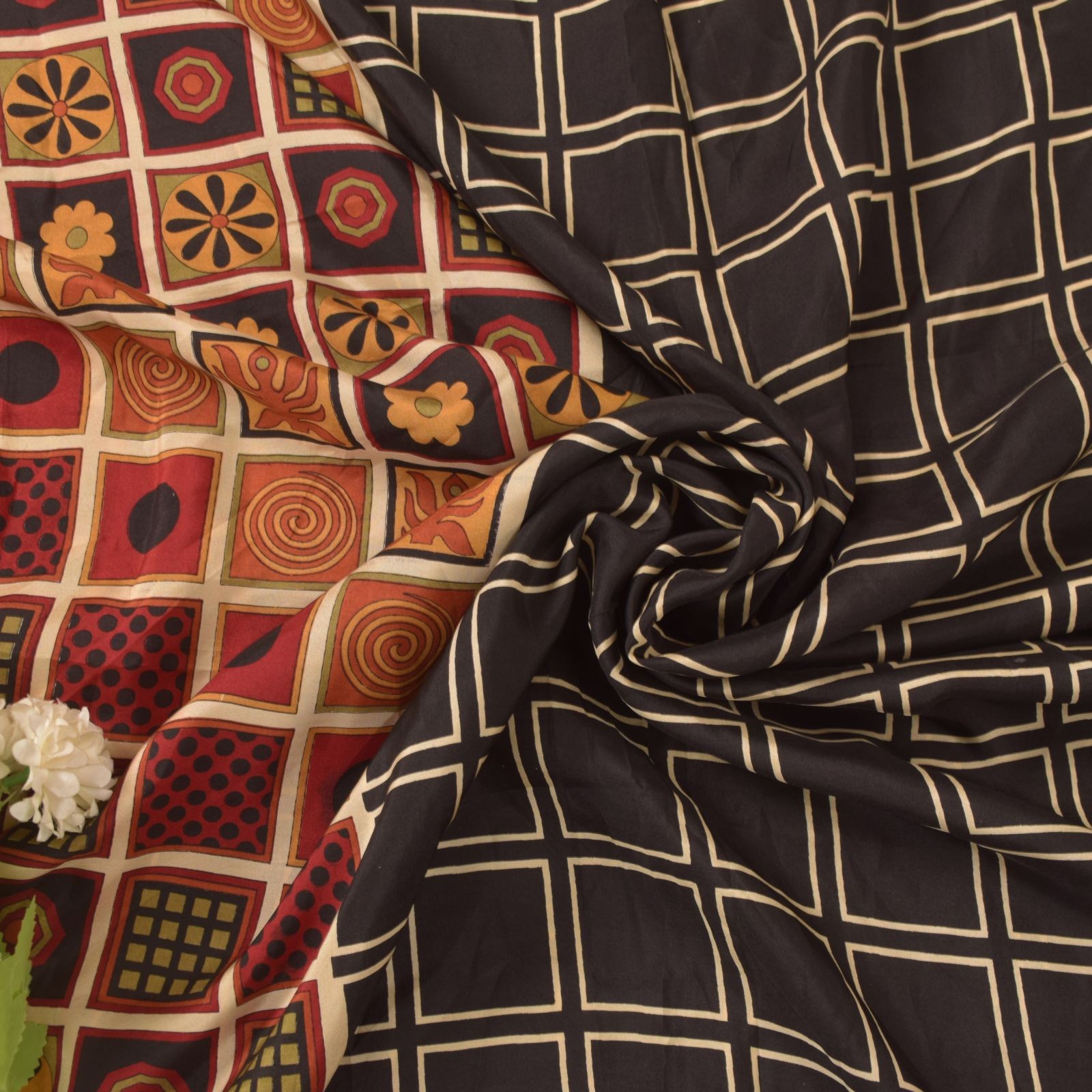 Sanskriti Vintage Soft Black Pure Silk Sari Geometric Digital Print Saree 6.5Yd
