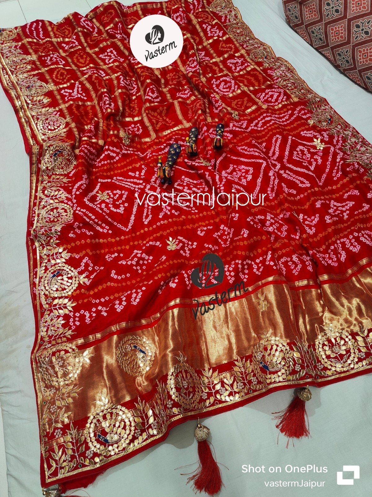 Red Gajji Silk Saree Blouse Hand Zardozi Work Saree Women Wedding Gharchola Sari