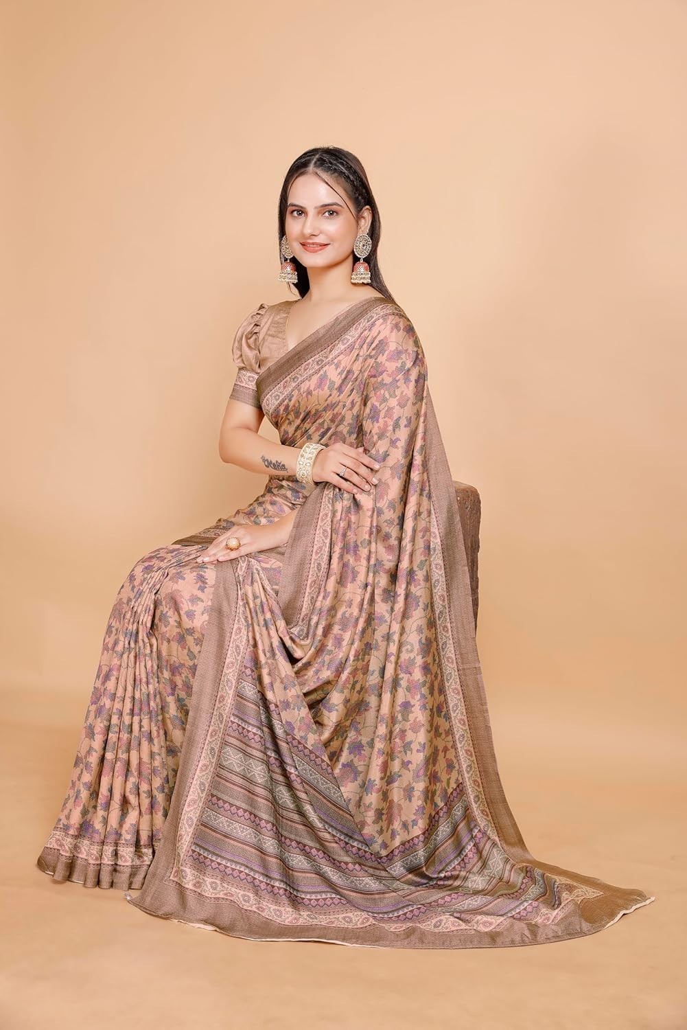 Women’s Pashmina Saree With Unstitched Blouse Piece