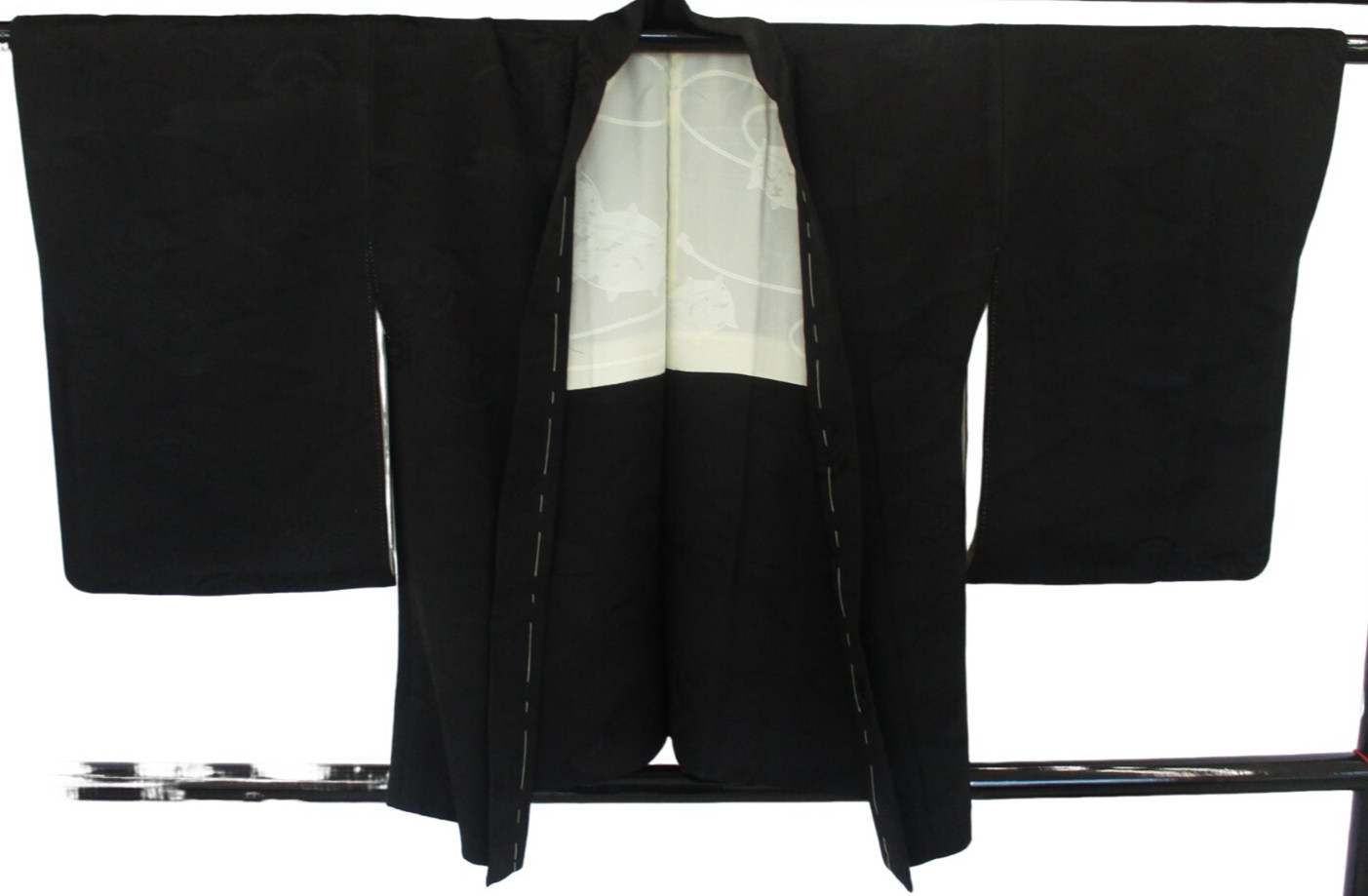 Japanese Vintage Kimono Haori Jacket Silk black Family crest Height 31.1in