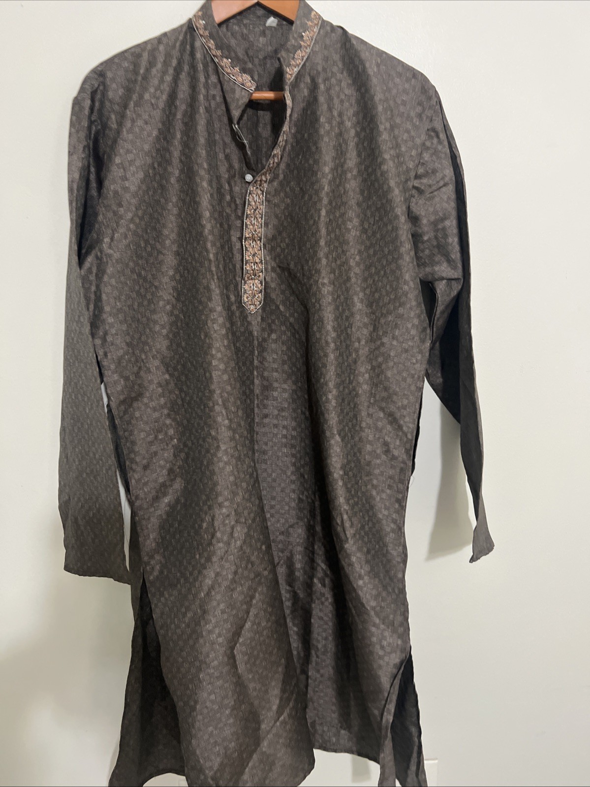 Mens Embellished Bronze/Brown Kurta tunic Top Shirt Size 42