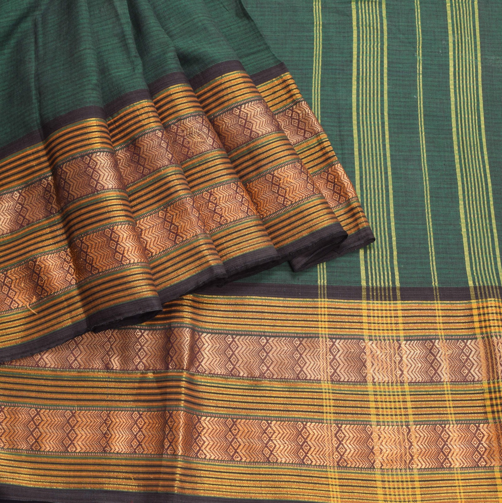 Sushila Vintage Pure Kanchi Cotton Saree Stripes Woven & Zari Border Sari Fabric