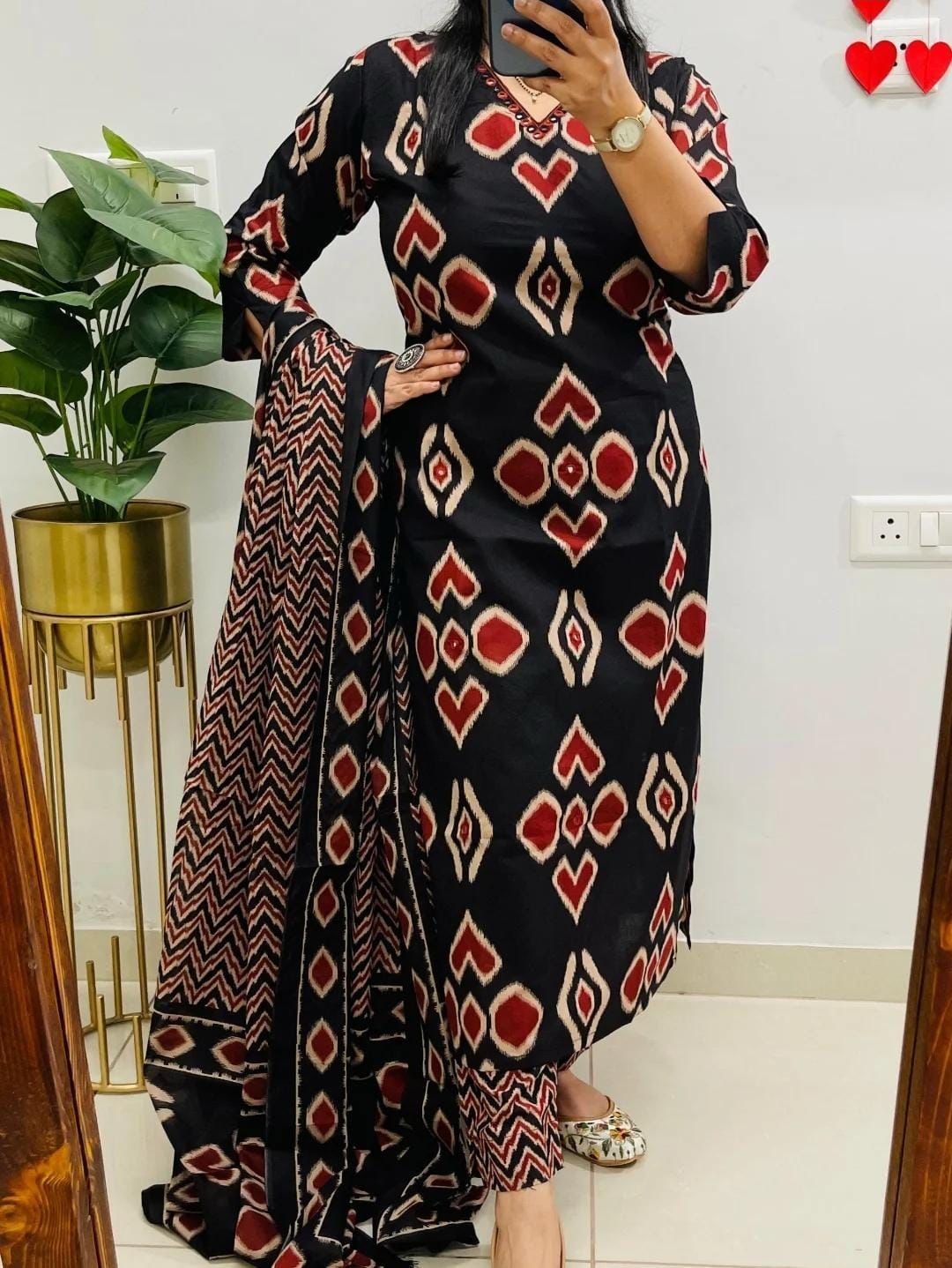 Women’s Cotton Printed Kurta Pant Dupatta Set 3 Piece Ethnic Suit Camel Brown