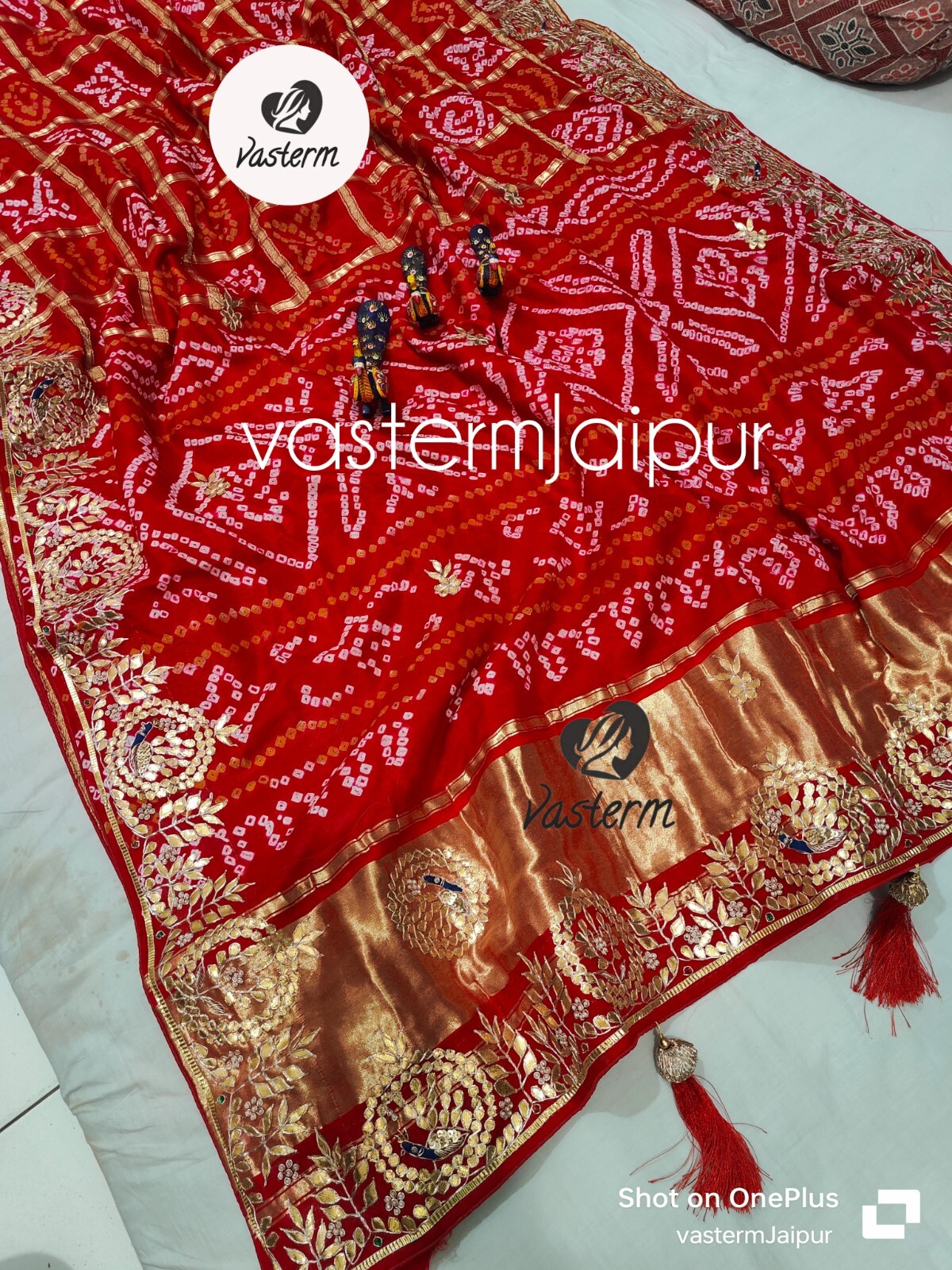 Red Gajji Silk Saree Blouse Hand Zardozi Work Saree Women Wedding Gharchola Sari