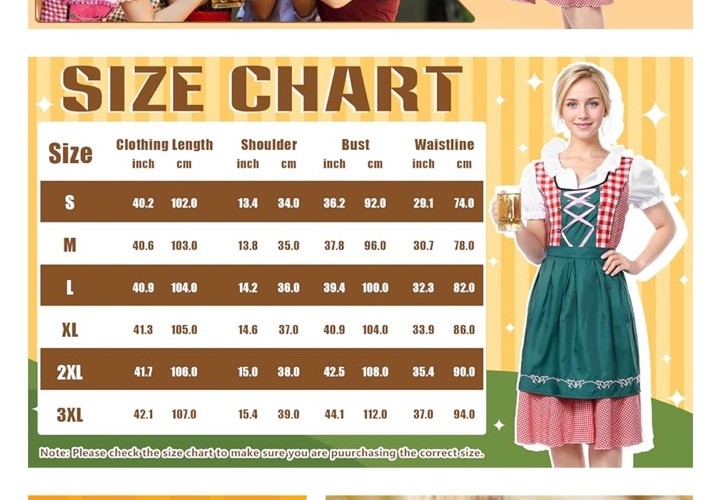 Oktoberfest Dirndl Dress Halloween Beer Fest 2XL 2PC Costume German Bavarian