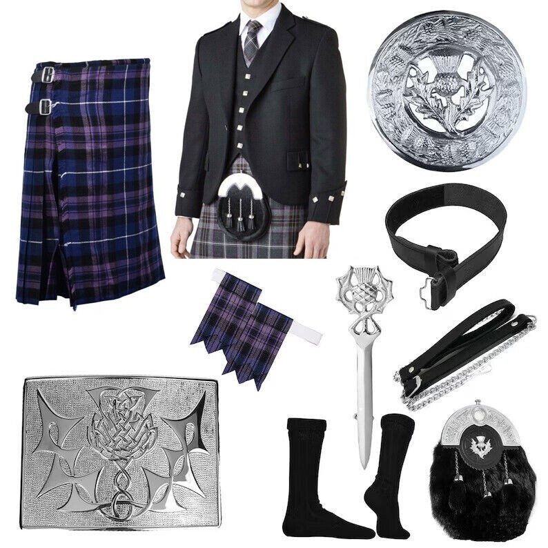 Argyle Jacket Mens New Scottish Men’s Kilt Outfit with 10 Pieces Thistle Set