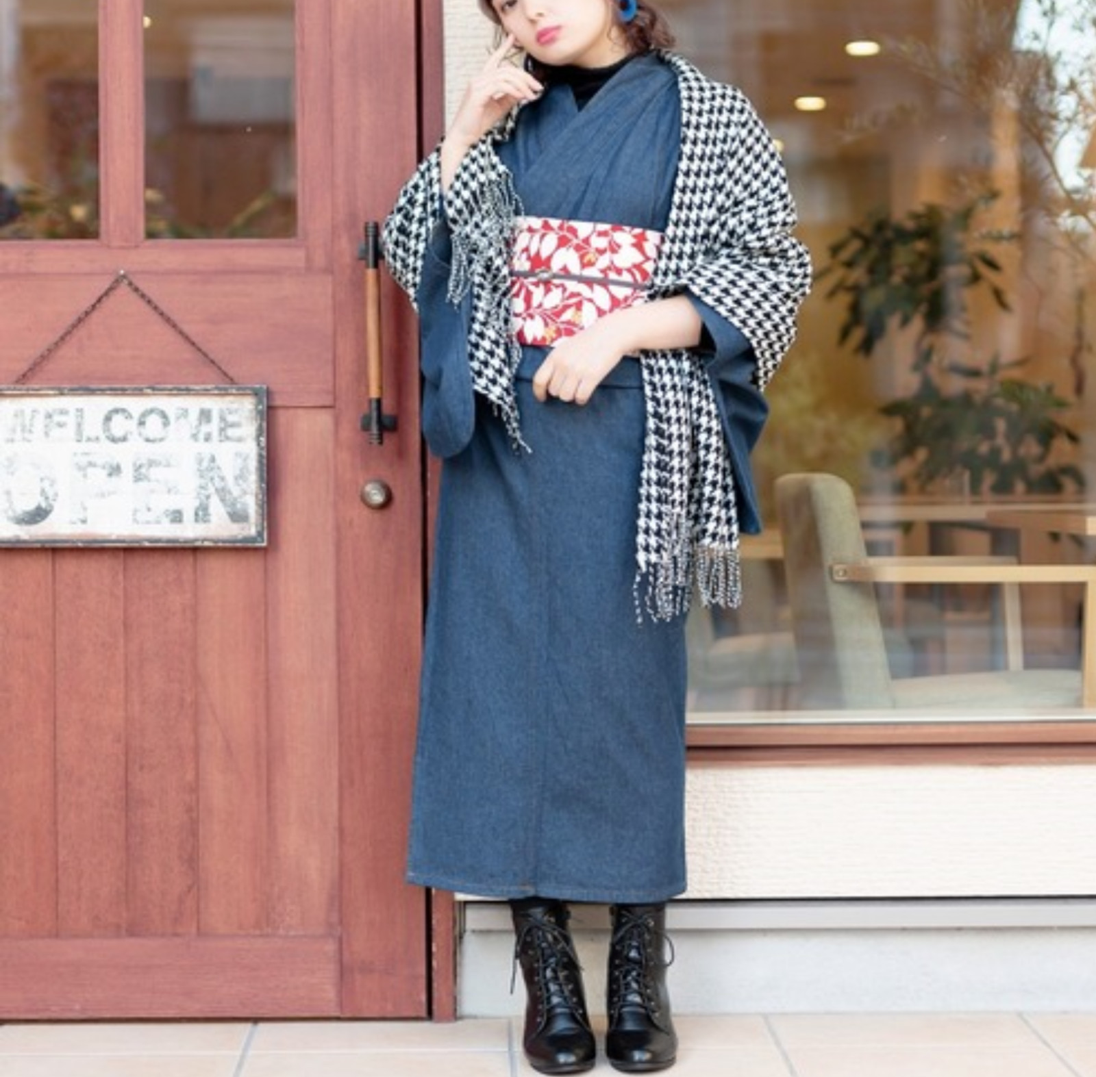 Kimono Denim Japanese Traditional Women’s Single Coat 3 Colors 2 Size NEW F/S