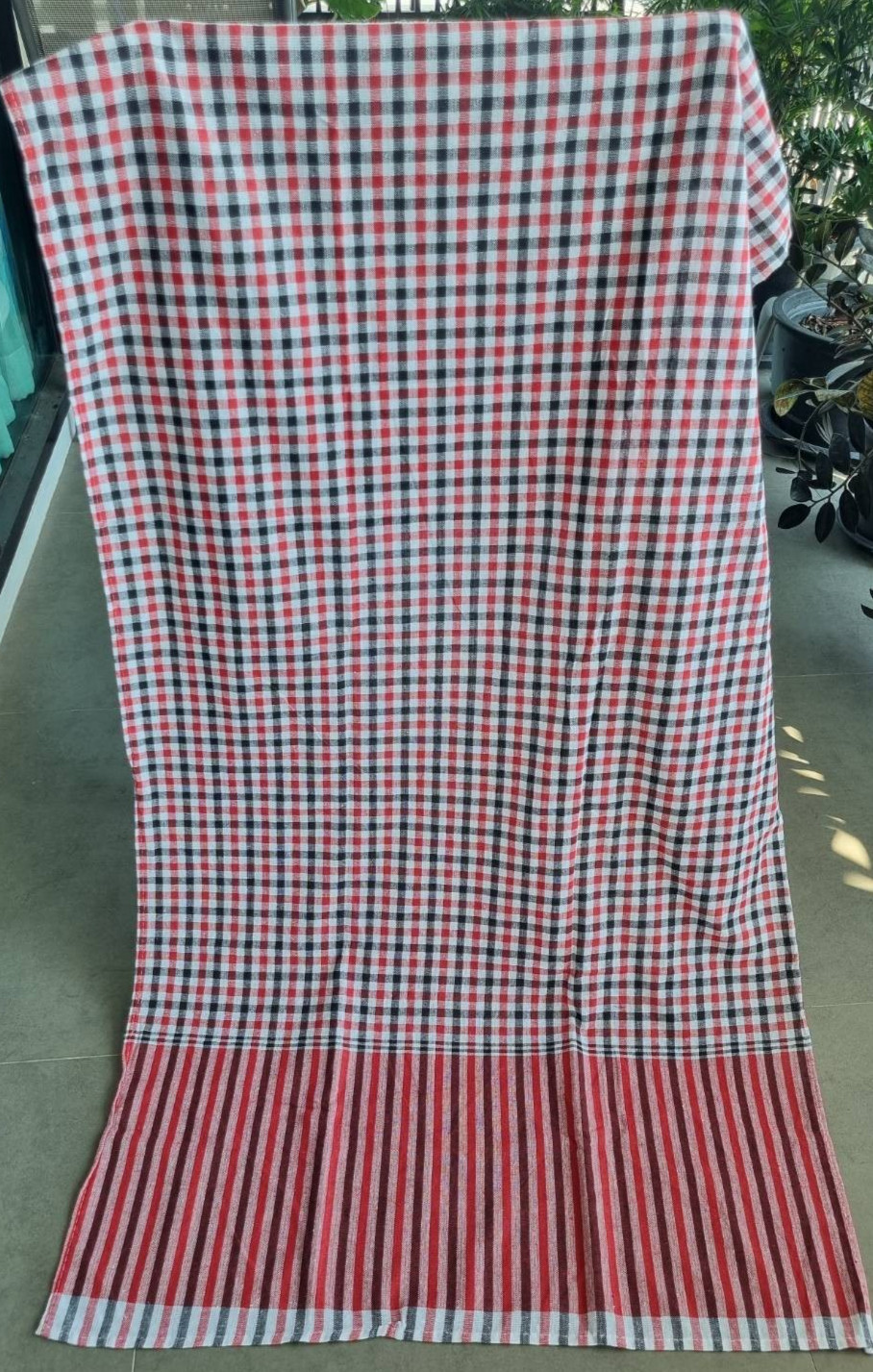 Cloth Fabric Loincloth Pha Kao Ma Cotton Thai Kaoma Plaid Scarf Vintage Red 70″