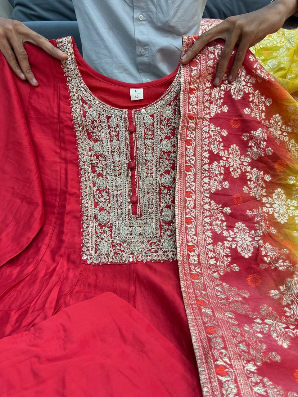 Fully Readymade Anarkali Kurta Pant With Dupatta Set 3 Piece Combo For Partywear
