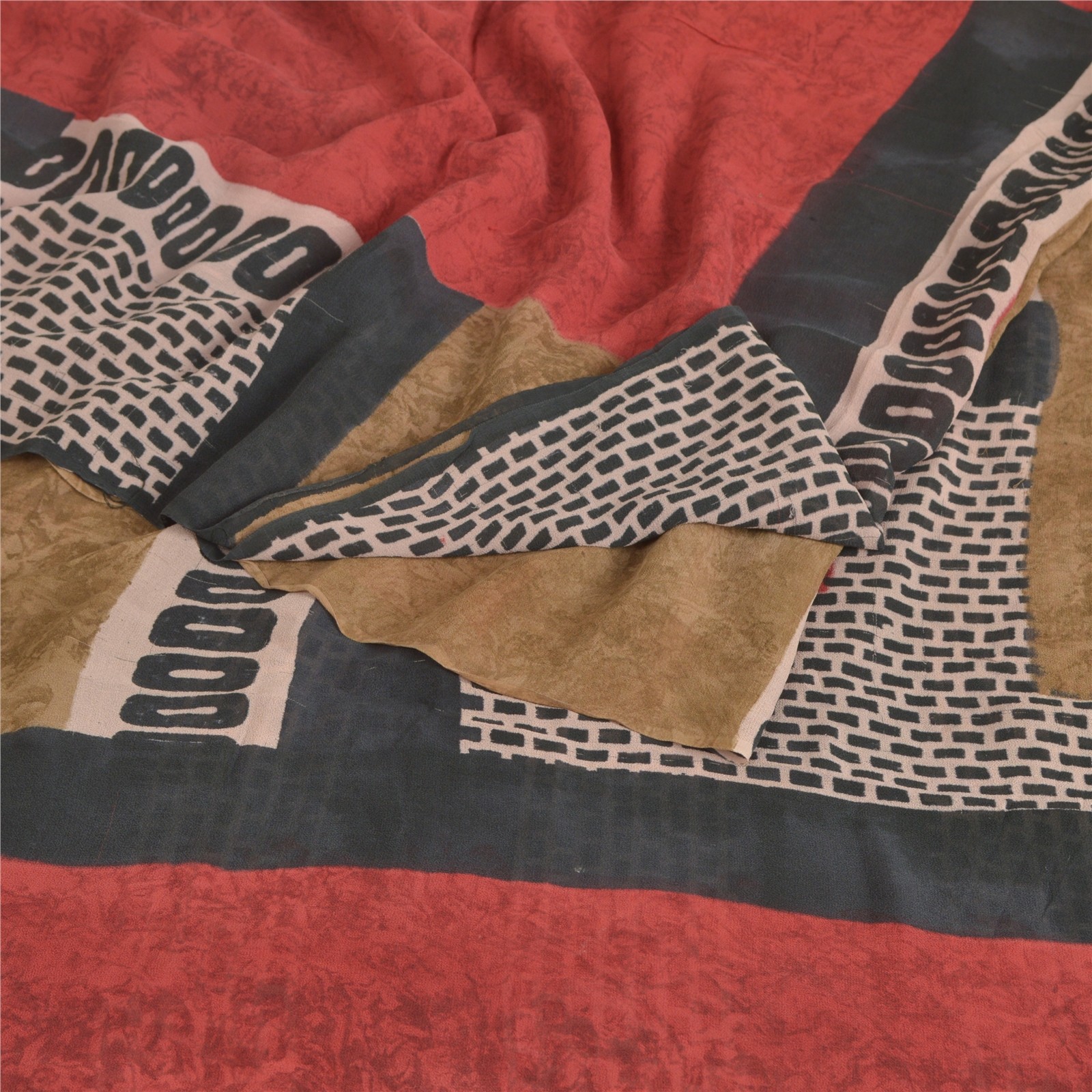 Sanskriti Vintage Indian Sarees Pure Georgette Silk Printed Fabric Craft Sari