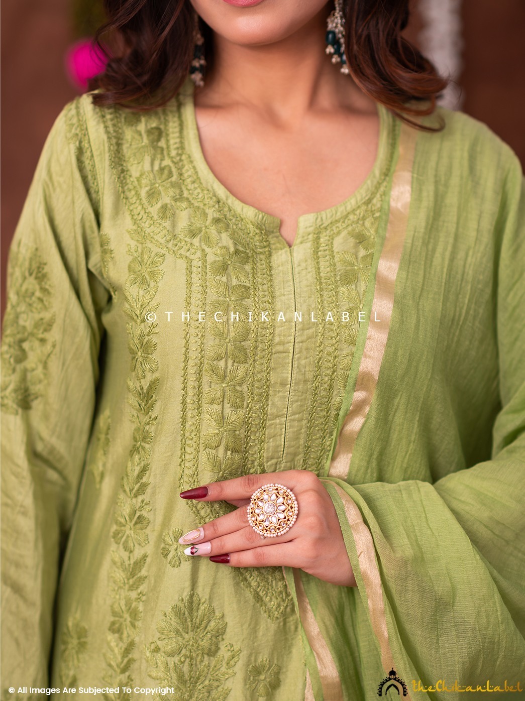 Green Chikankari Kurta Set, Chikankari 3 Piece Set, Women Salwaar Kameez Suit