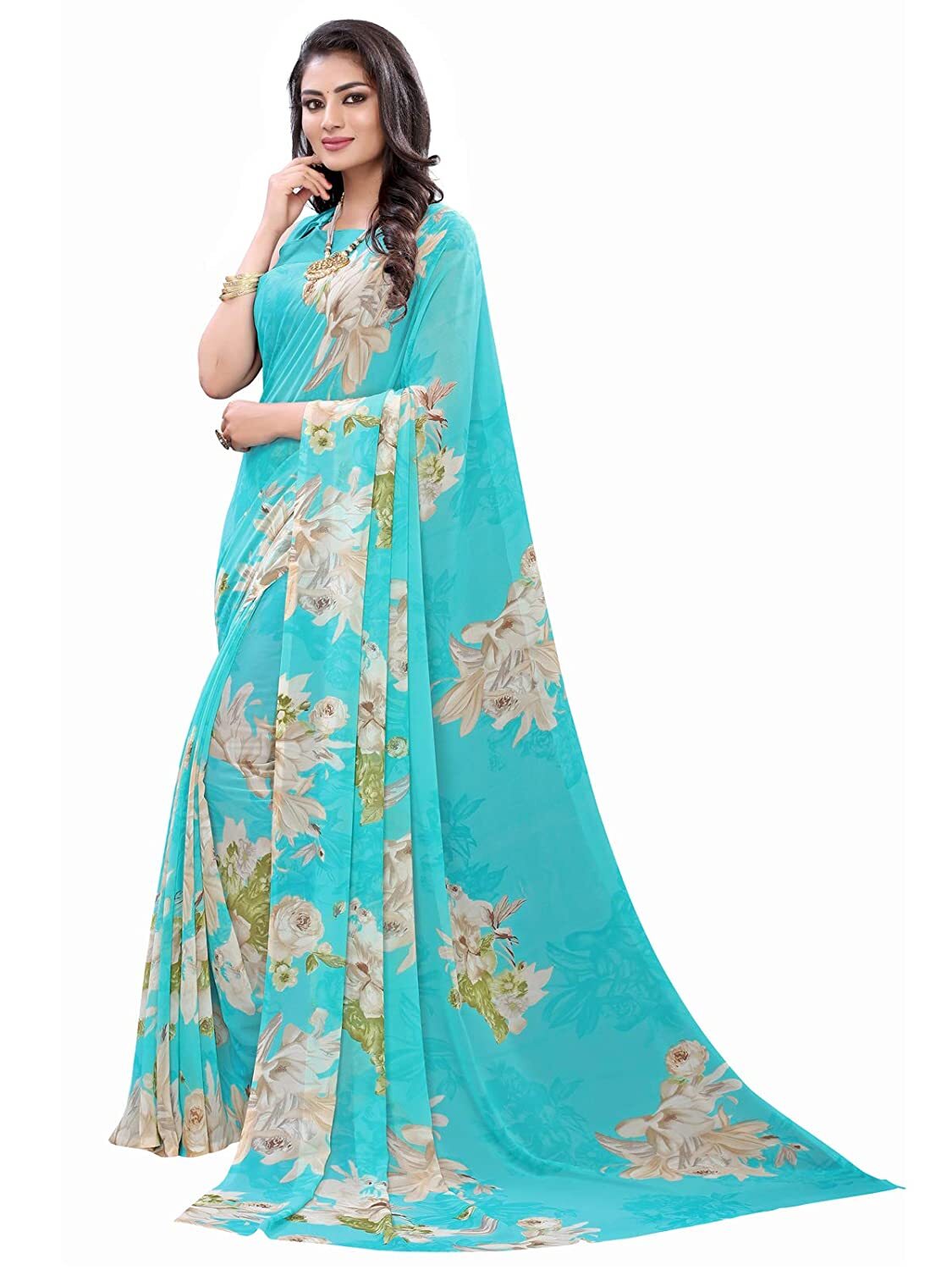 MD Women’s Georgette Printed Saree With Blouse Piece