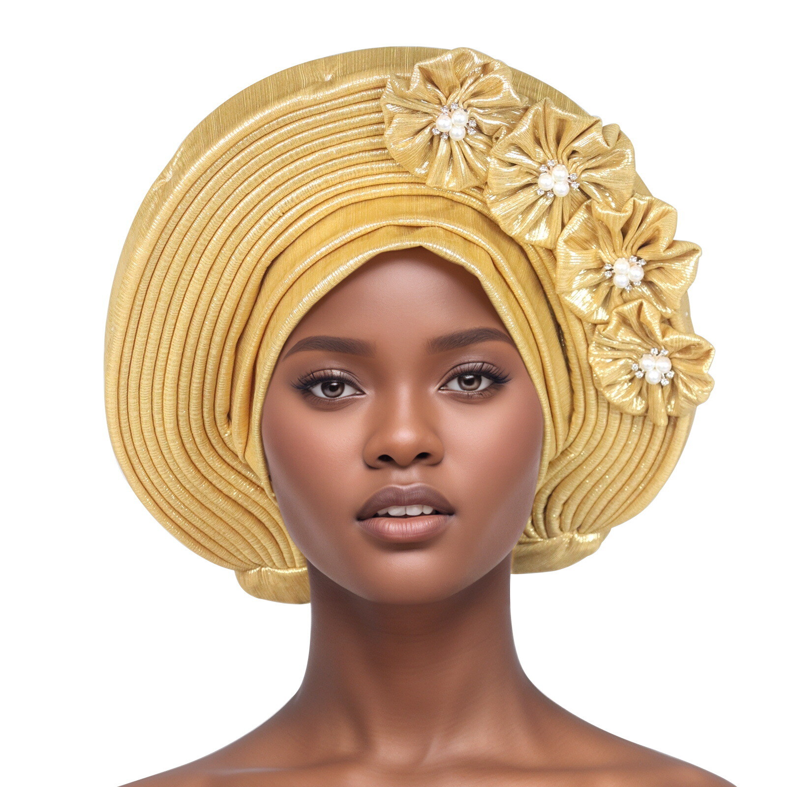 Auto Gele Headtie Head Wrap Caps Women Hats Multilayer Pleated African Headwear
