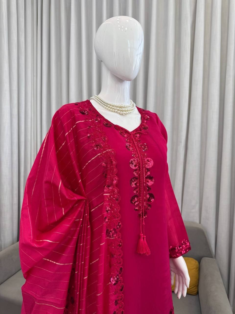 Stylish Mul Chanderi Pink Top Bottom With Dupatta For Wedding & Party Wear