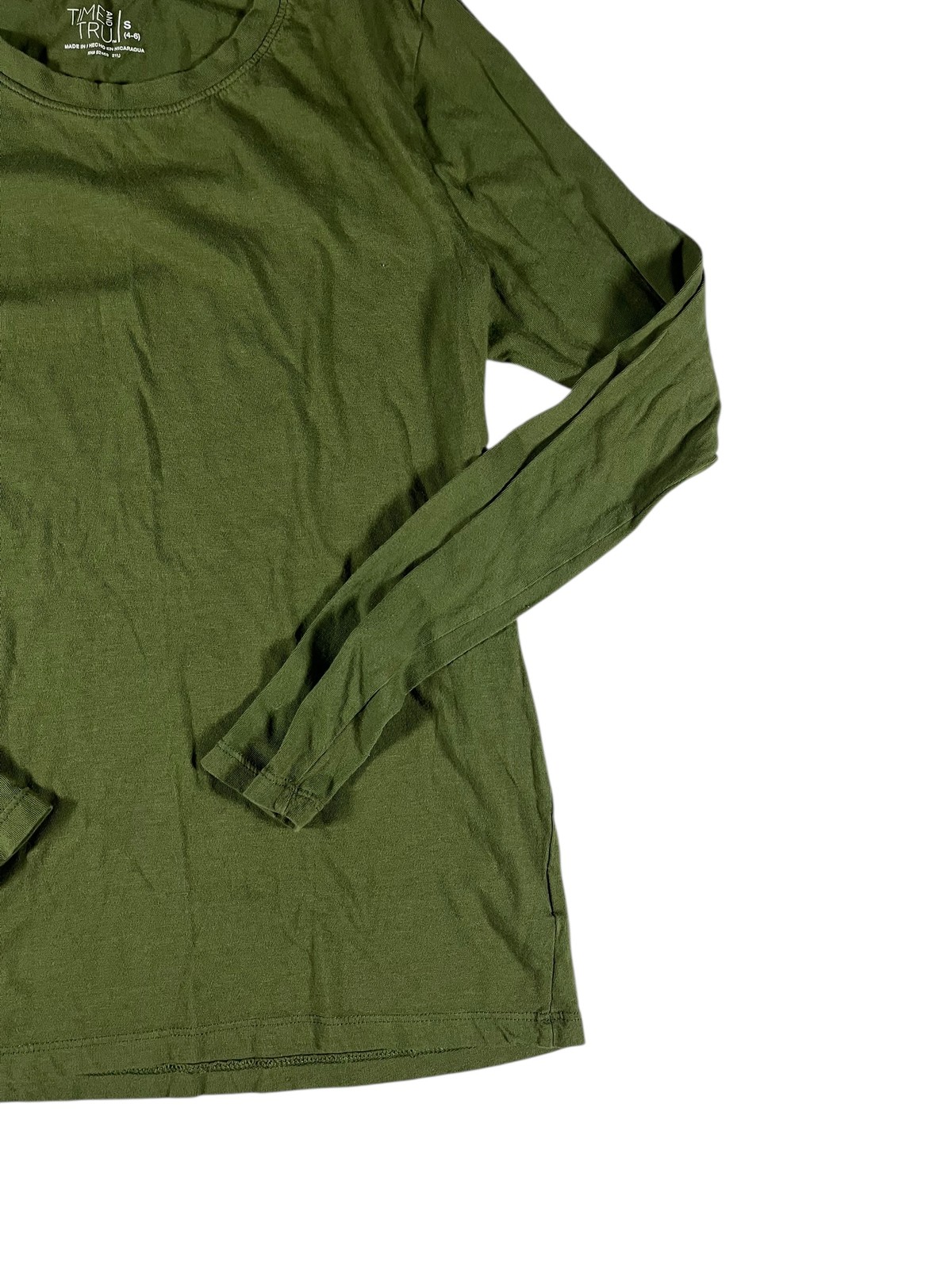 Time and Tru Women’s Green Long Sleeve Crew Neck T-Shirt Size S 100% Cotton