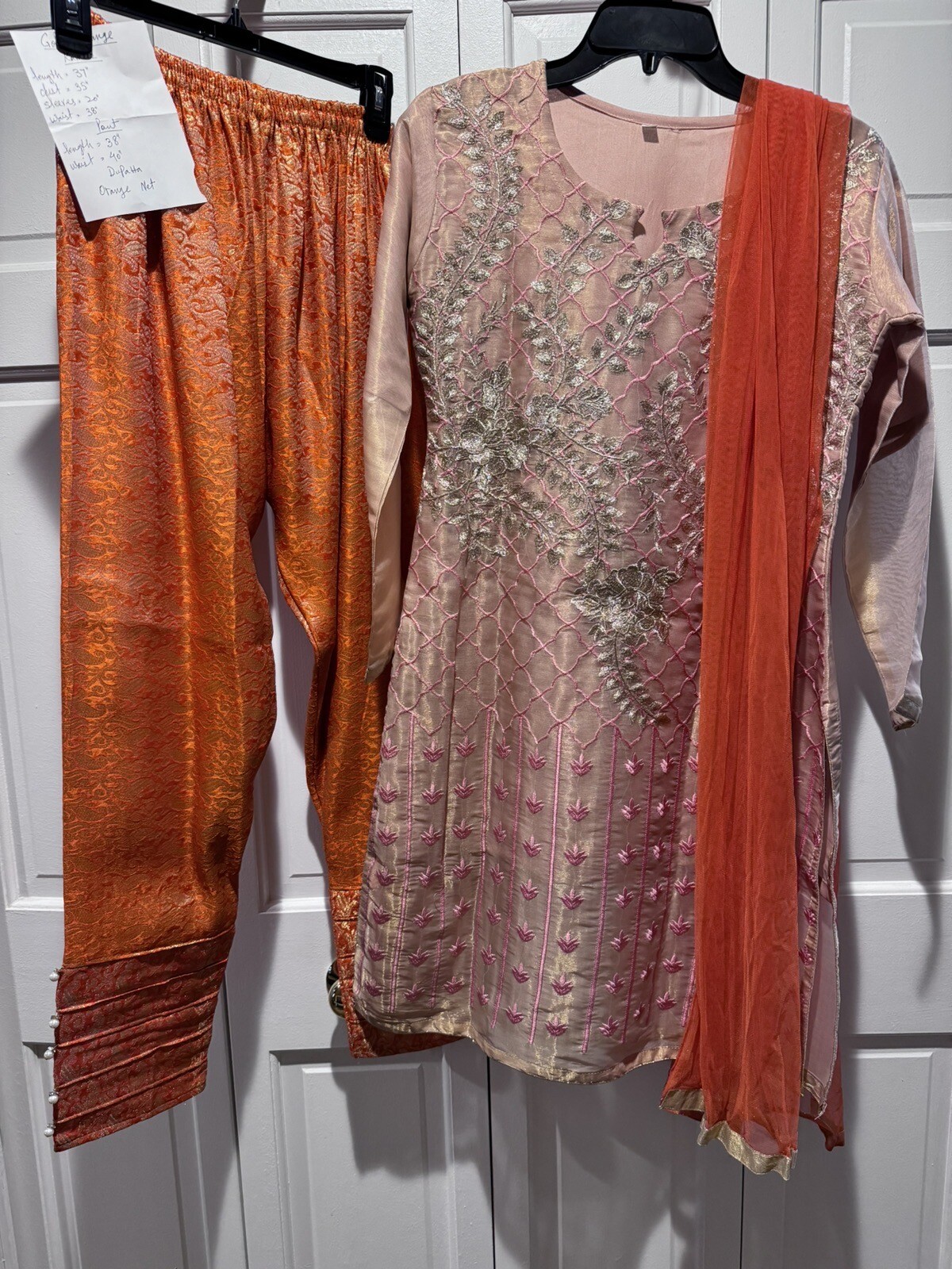 Girls Salwar Kameez Orange And Light Pink 3 Pieces Size: XS New
