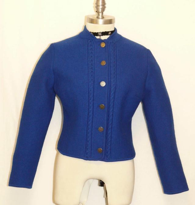 BOILED WOOL Sweater Jacket BLUE Women German Austria WINTER WARM Coat B36″ 6 S