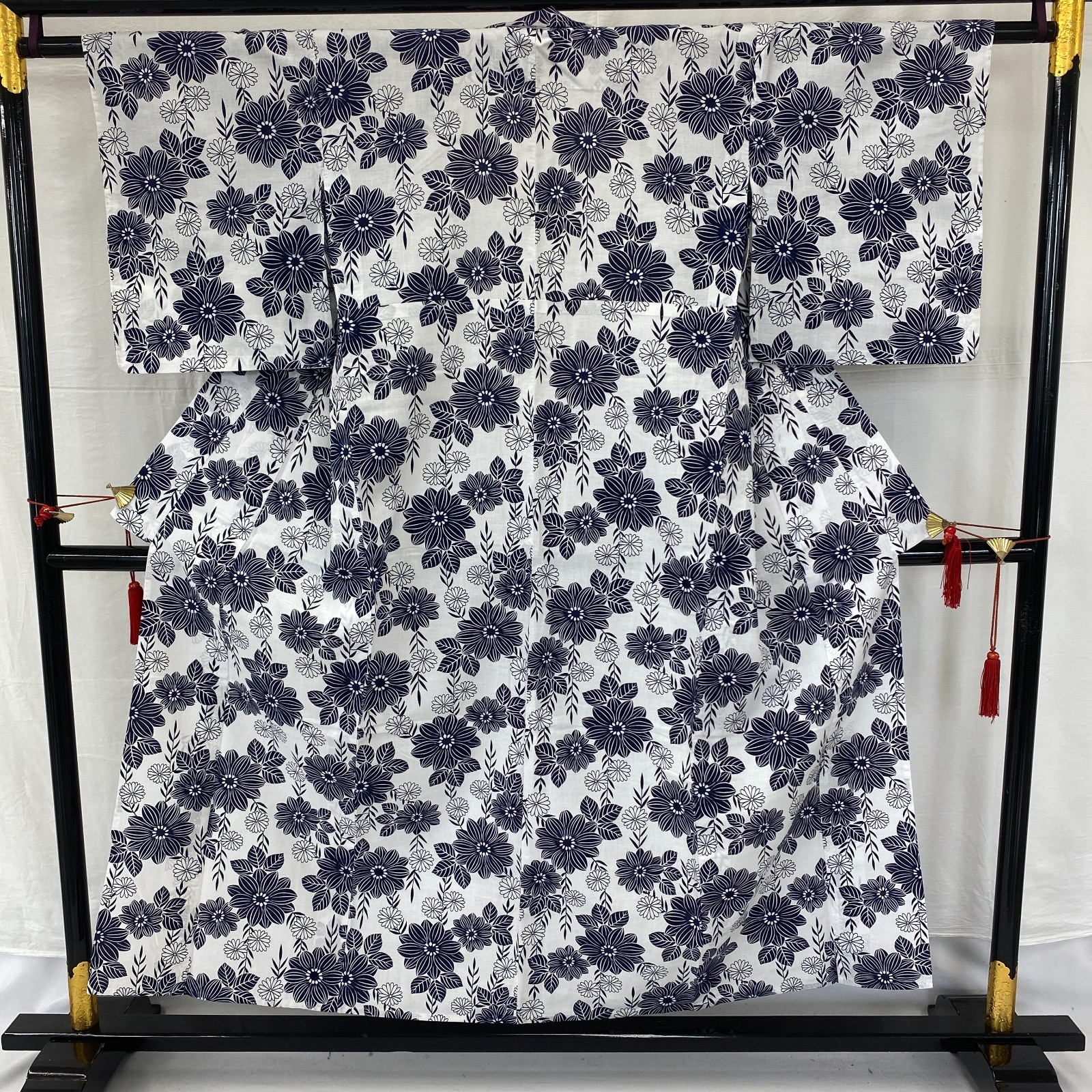 Japanese Vintage Kimono Yukata Cotton White No Lining Traditional Length 59 in