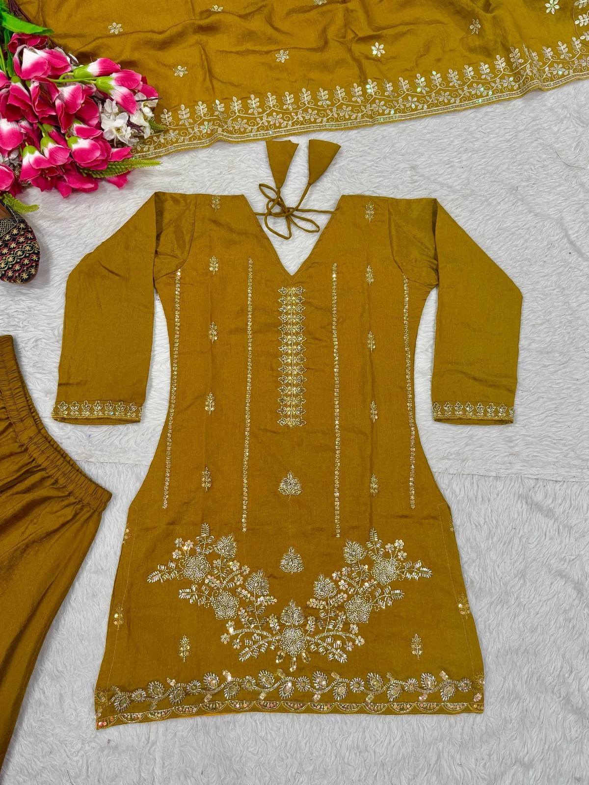 Launching New Heavy Vichitra Silk Kurta Palazzo With Dupatta For Women
