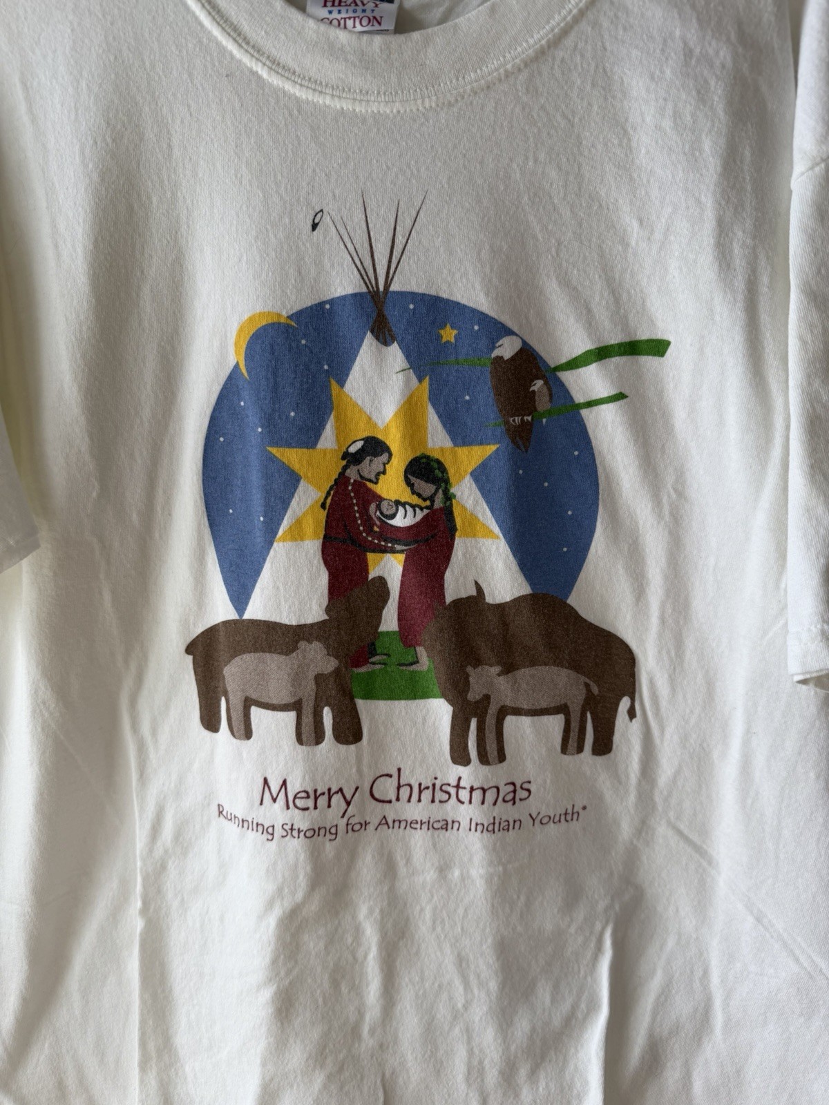 Vtg Running Strong for American Indian T Shirt Mens Large Merry Christmas