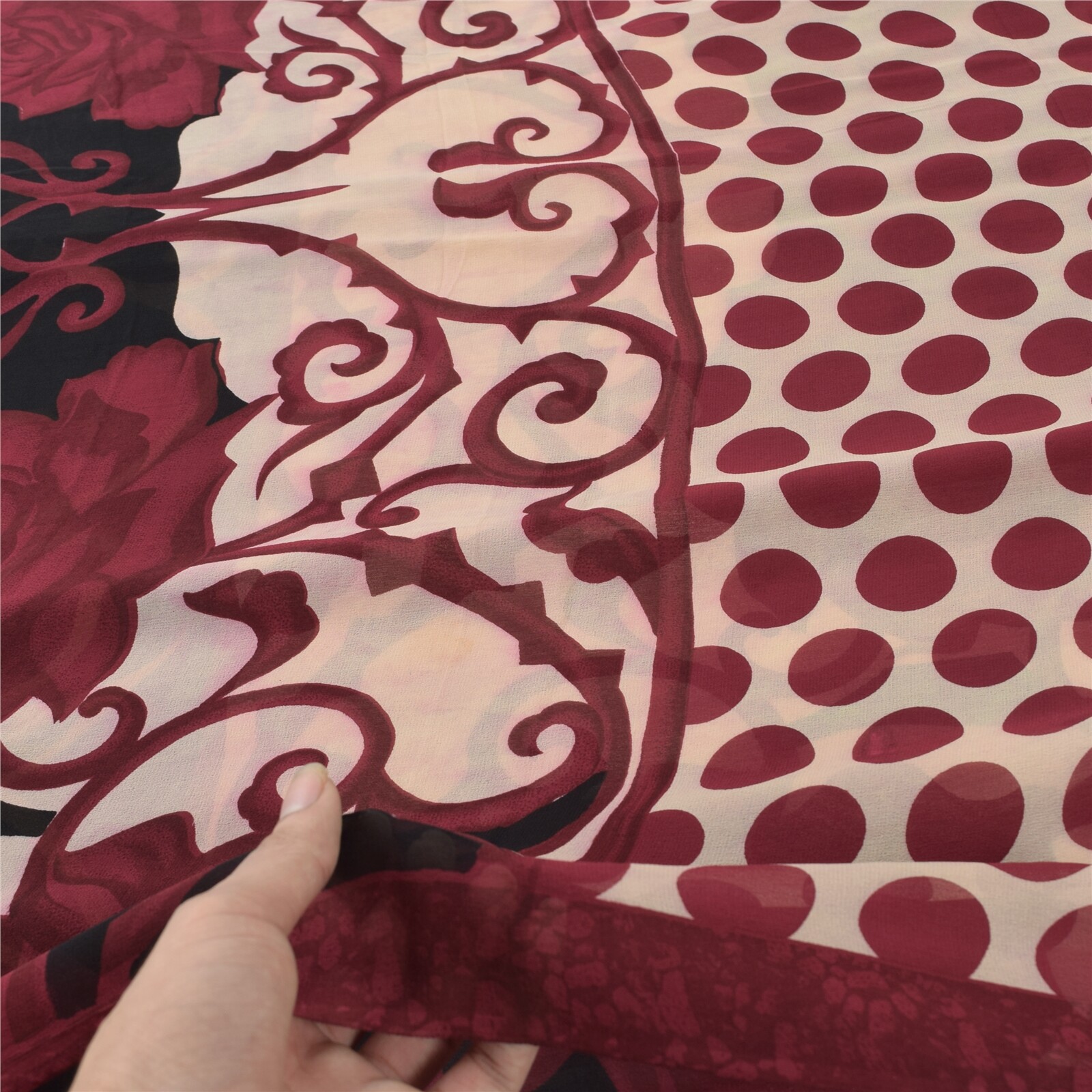 Sanskriti Vintage Sarees Red/Black Pure Georgette Silk Printed Sari 5Yd Fabric